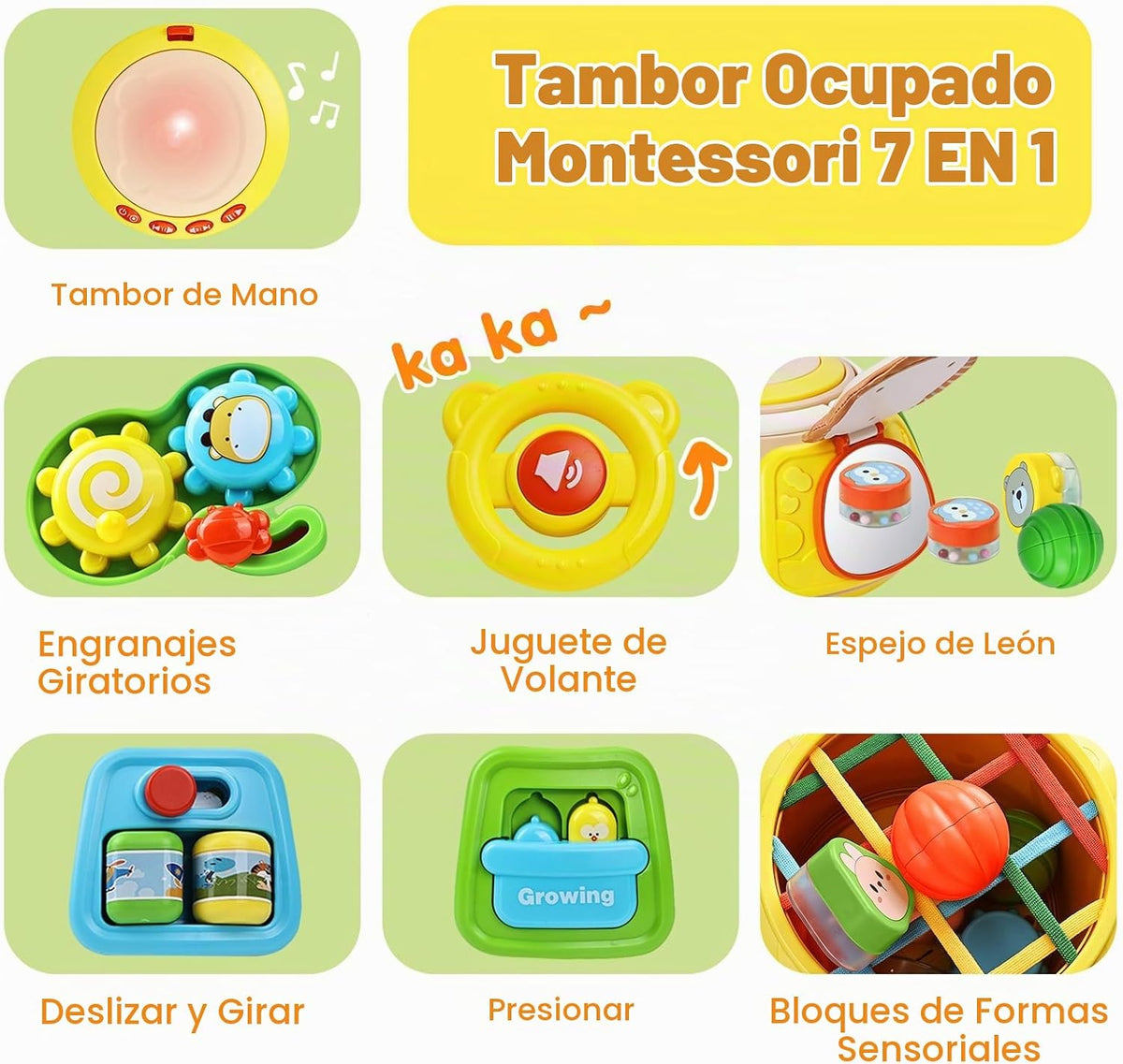 Cubo de Actividades 7 en 1 Tambor Juguetes Montessori para Bebé, Ju...