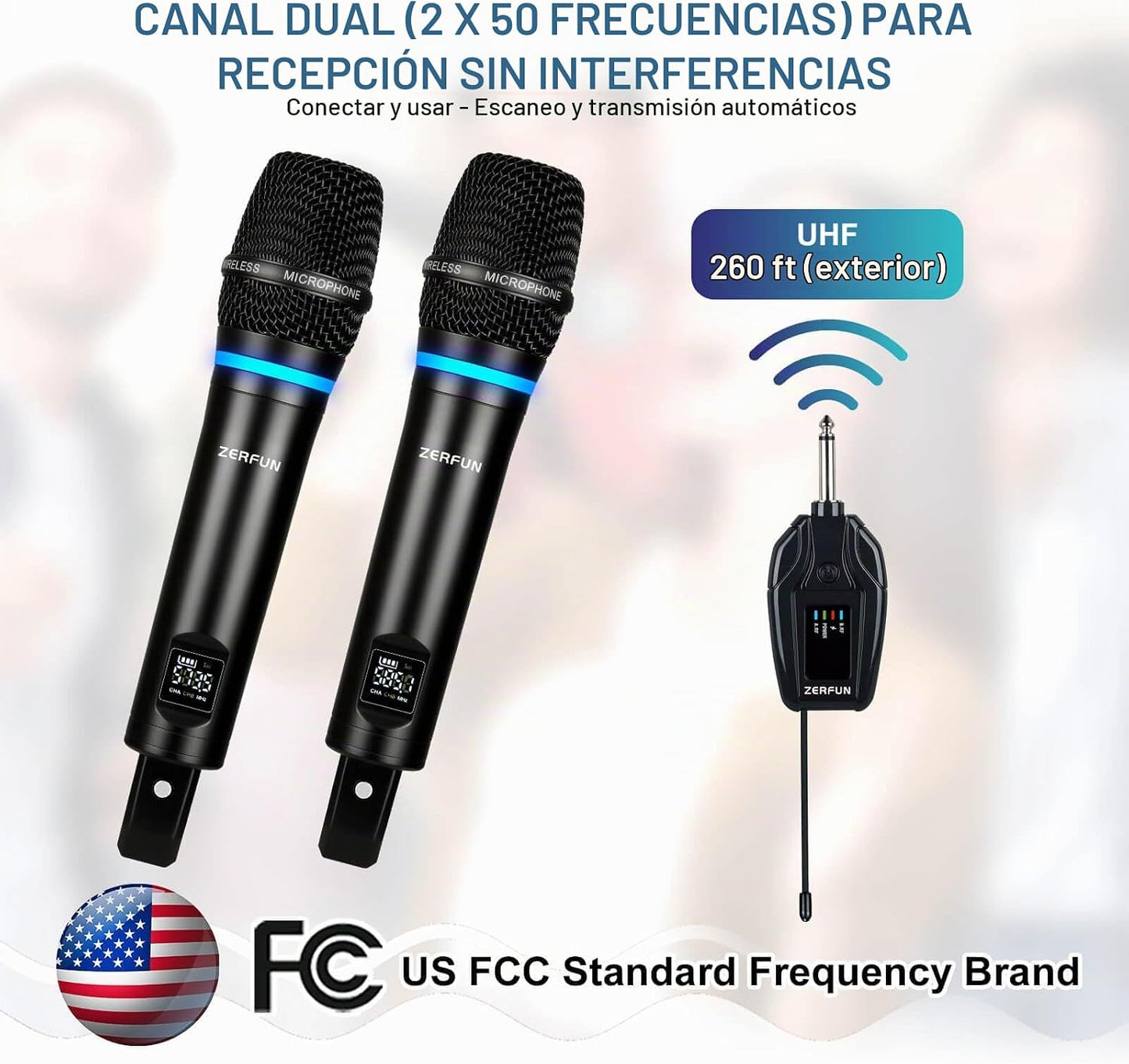 Sistema de micrófono inalámbrico recargable de 2 canales ZERFUN | M...