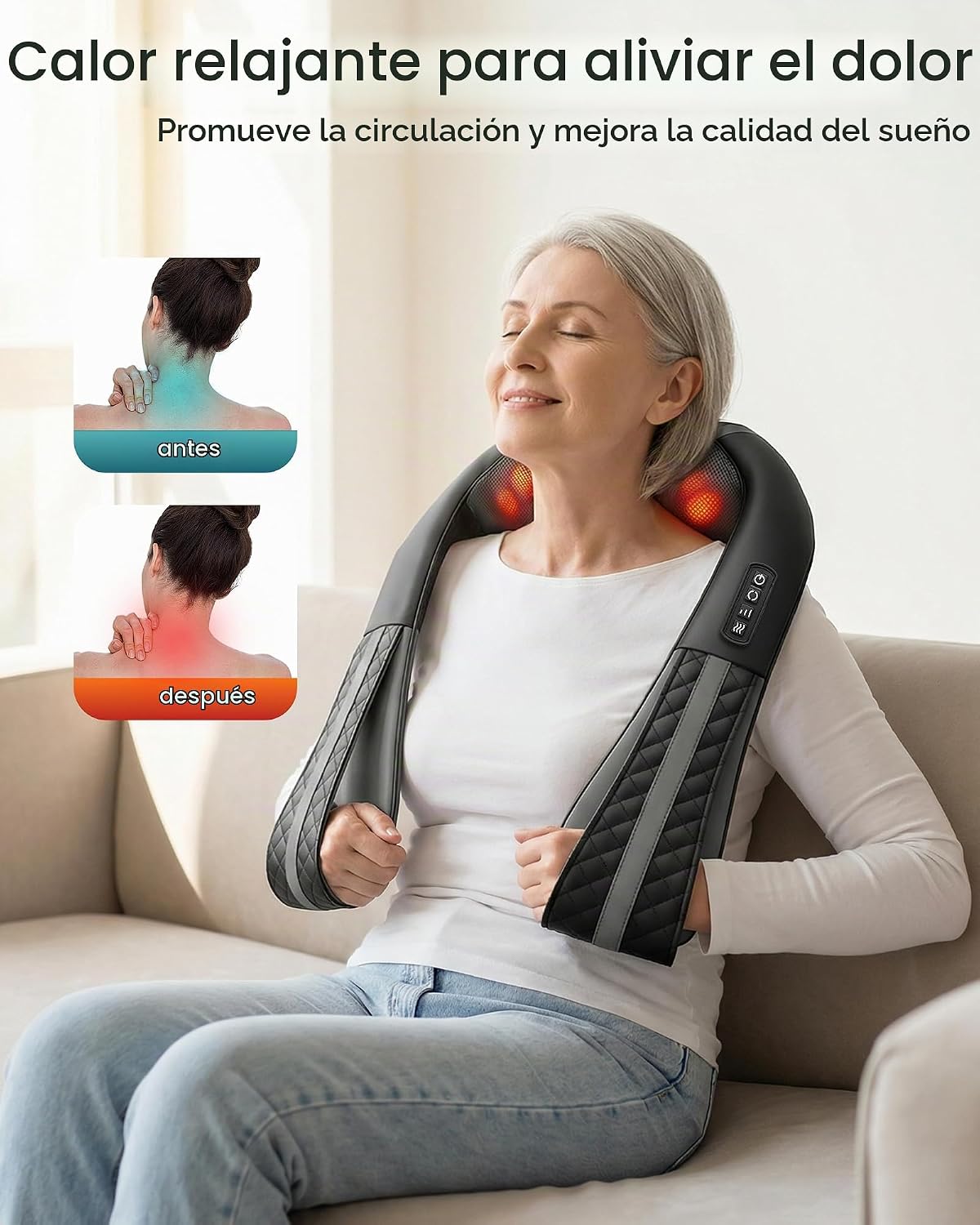 Snailax Masajeador de cuello inalámbrico con calor, masajeador de e...