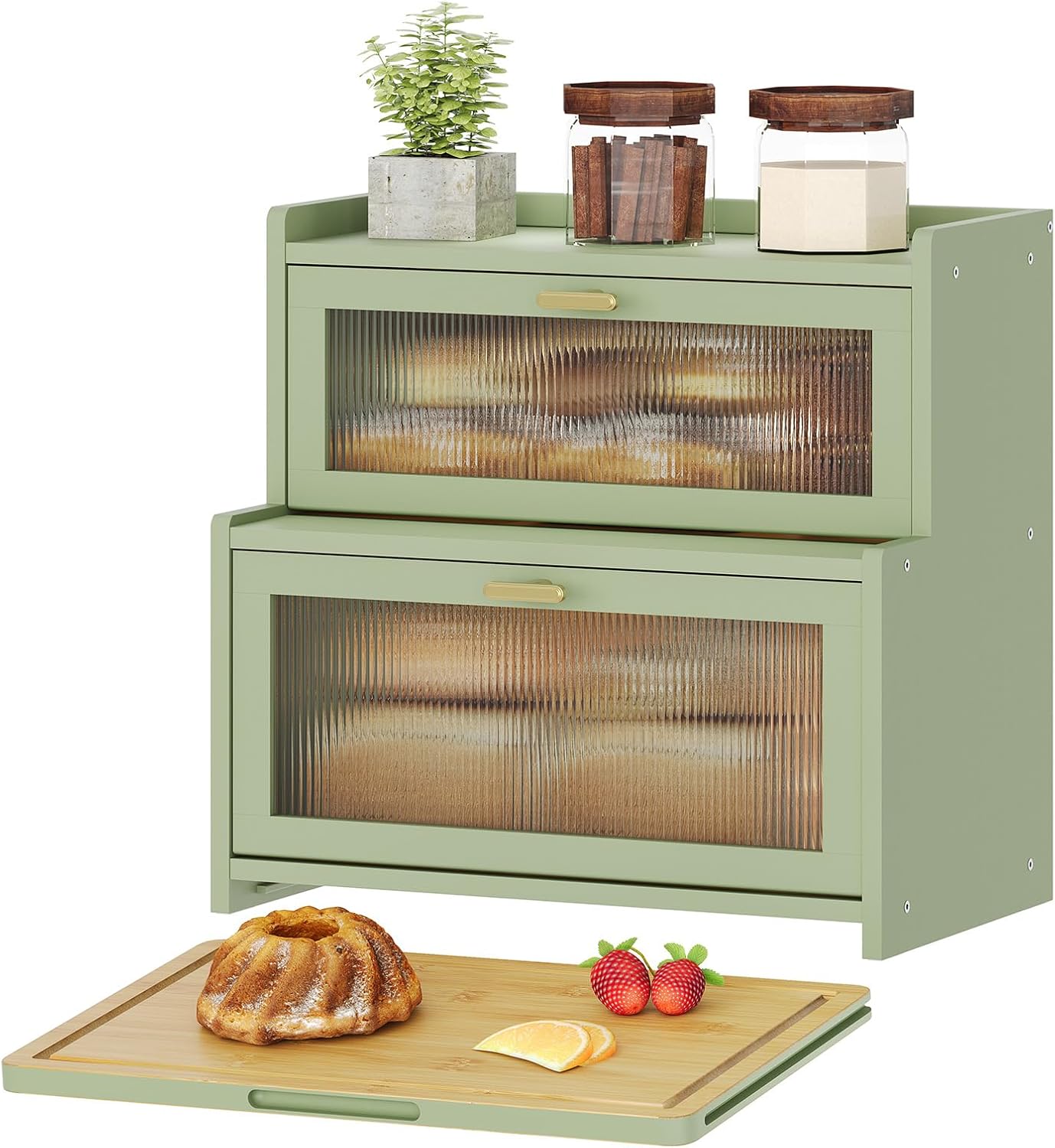 Vellzeyce Caja de pan grande con tabla de cortar para encimera de c...