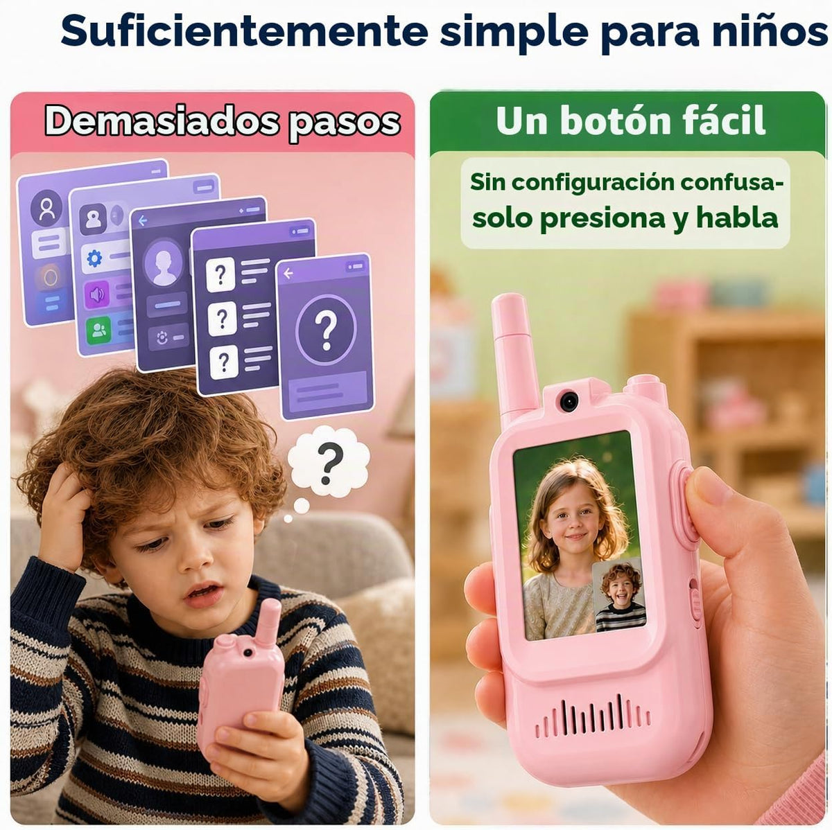 Walkie Talkies de video para niños, paquete de 2 recargables con pa...