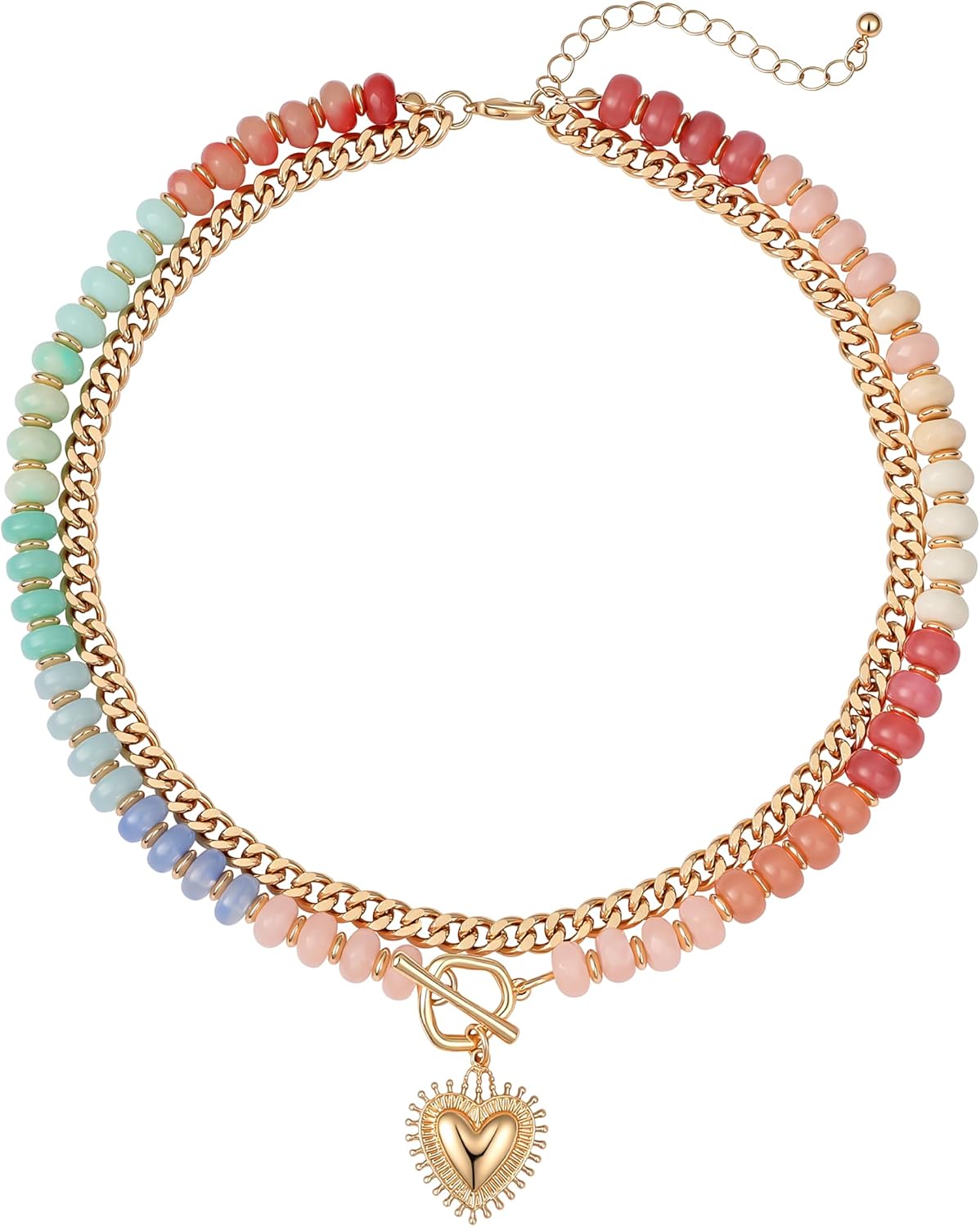 ALFISO Collares en capas para mujer, colgante de corazón chapado en...