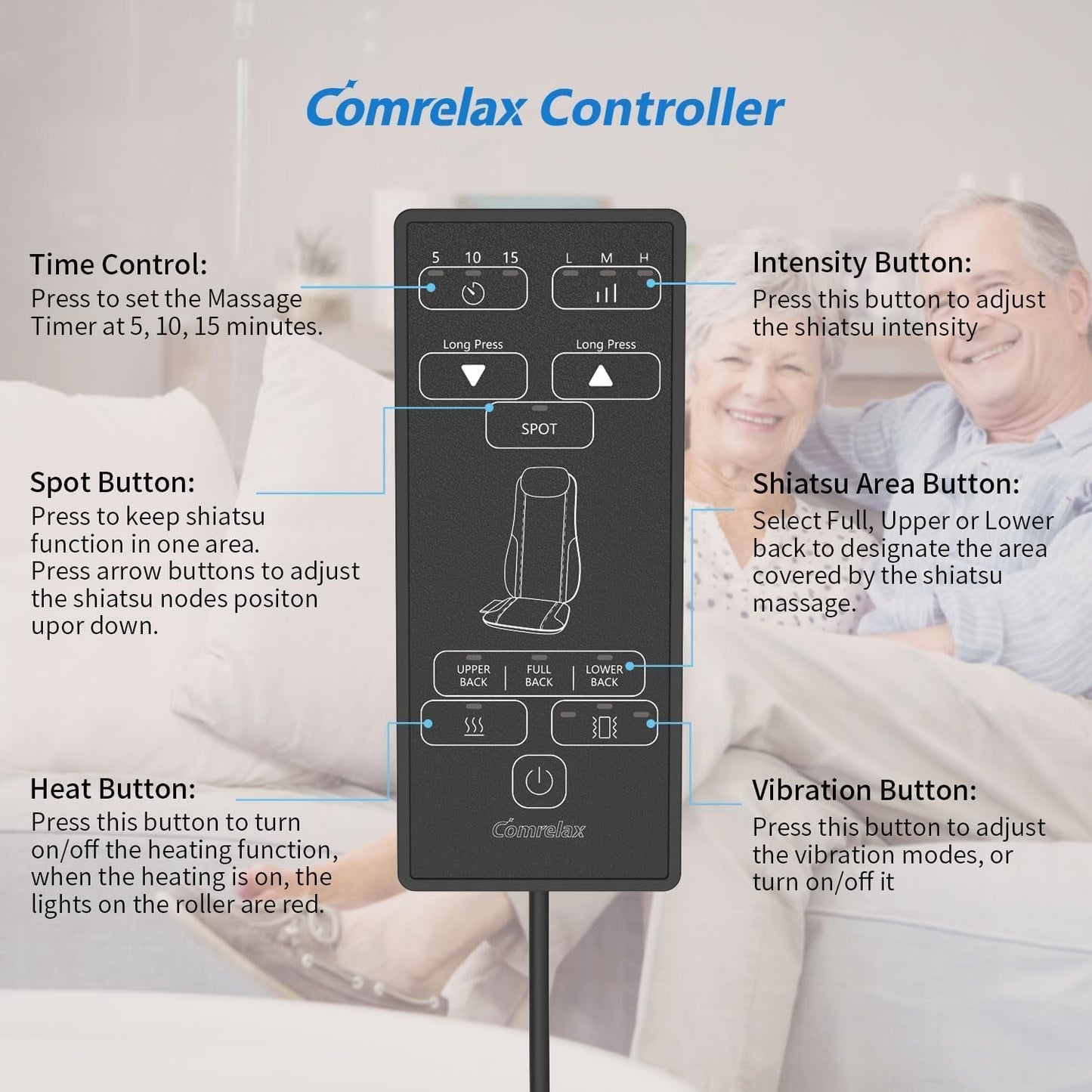 comrelax Shiatsu - Masajeador de espalda con calor, cojín de asient...