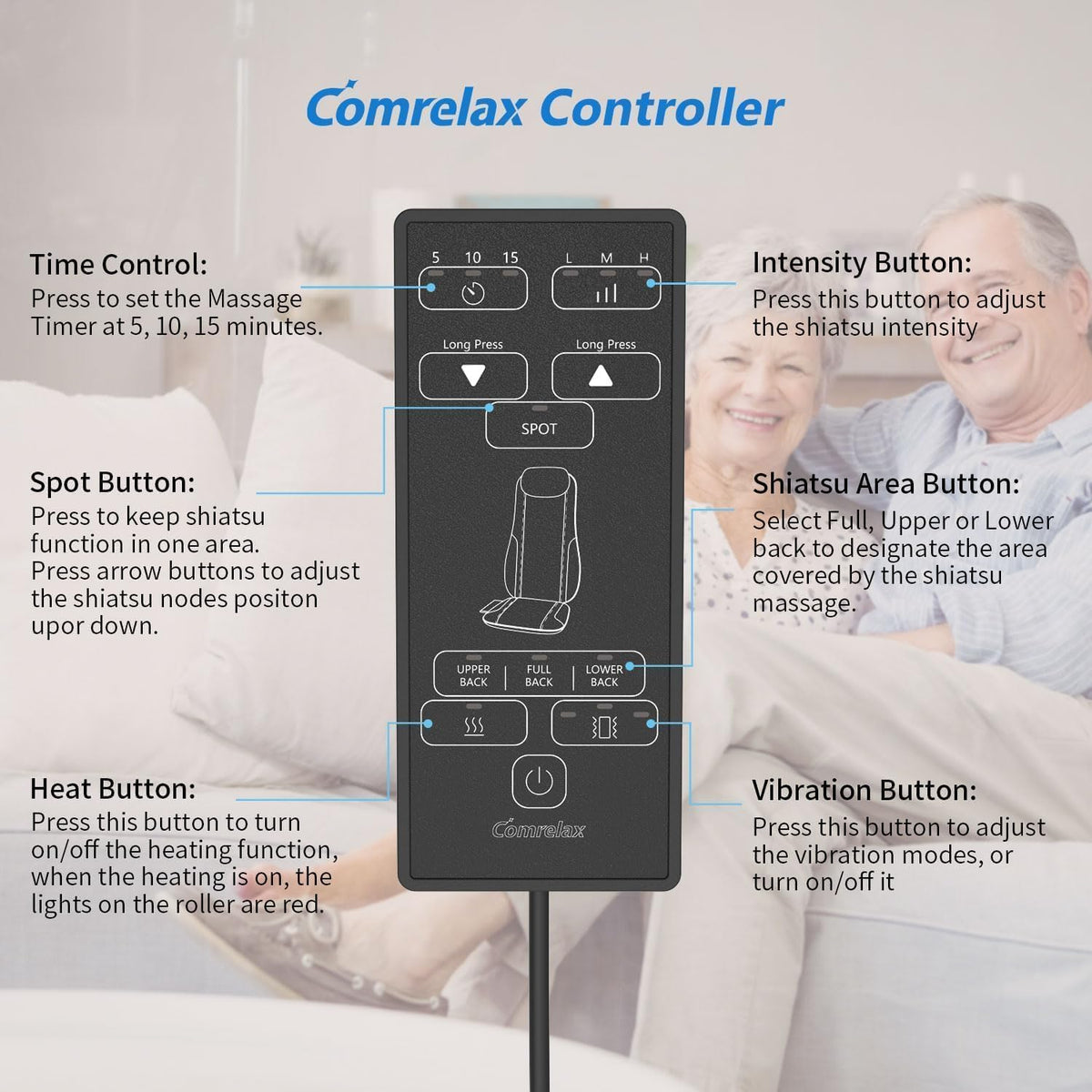 comrelax Masajeador de Espalda Shiatsu con Calor, Cojín de Asiento...