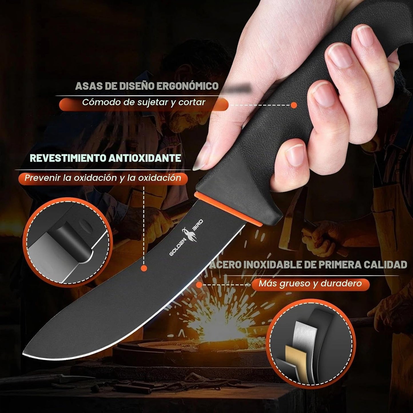 Cuchillo para desollar carne Golden Bird para caza, corte de carne...