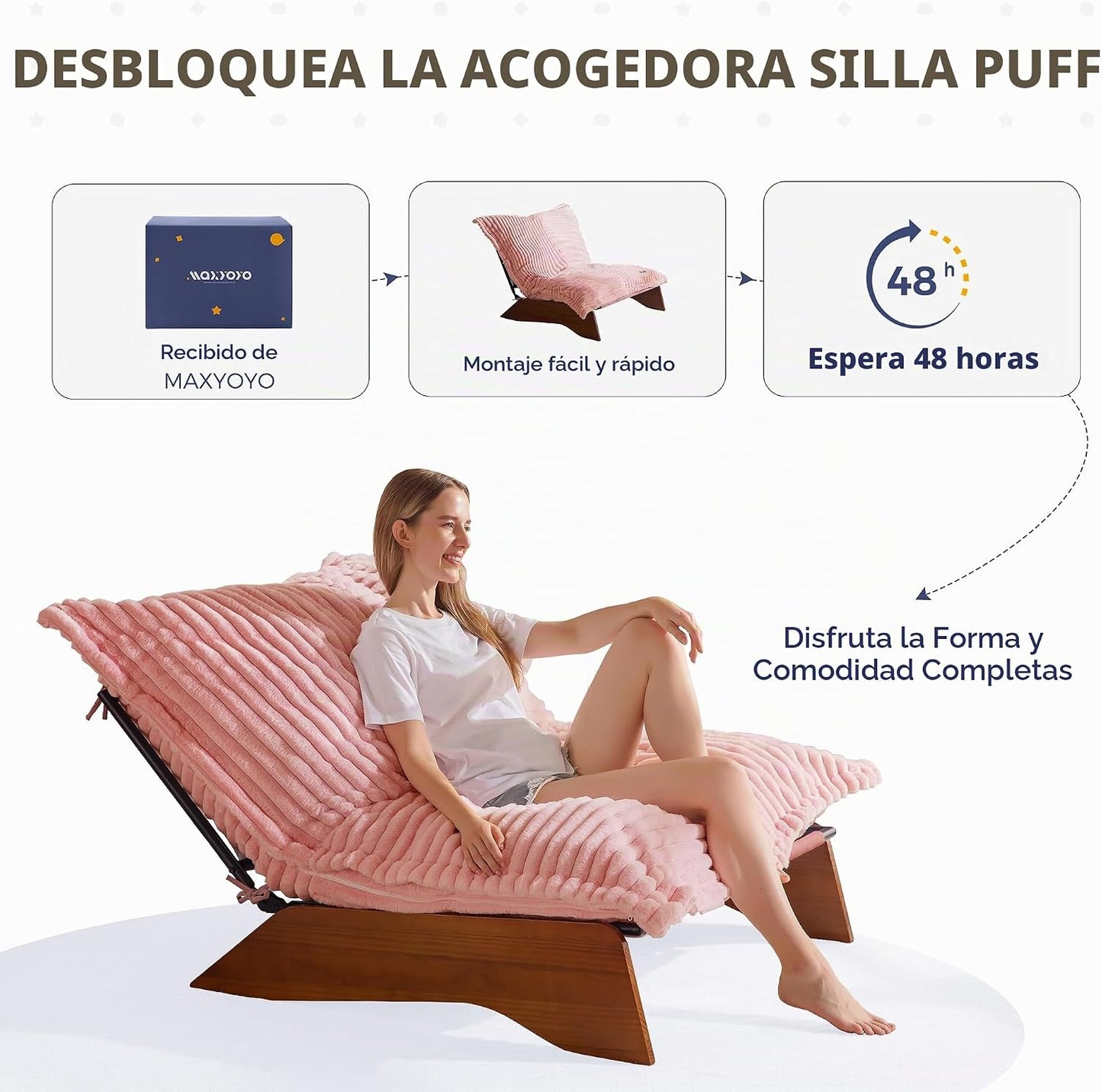MAXYOYO Silla ajustable para sala de estar, puf de 3 posiciones con...