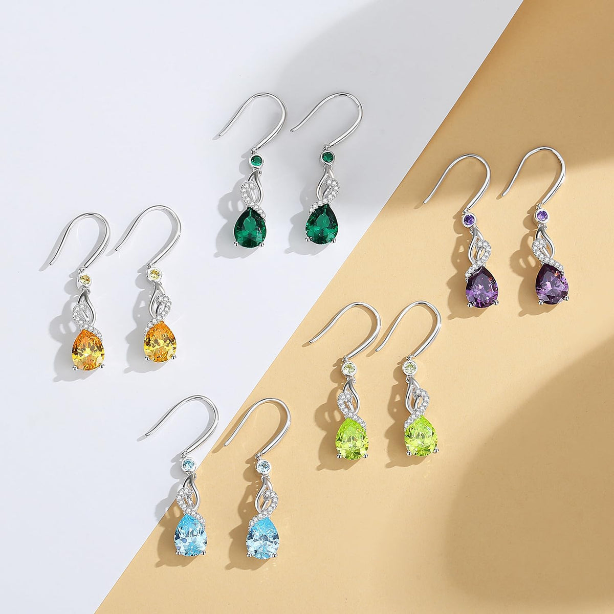 FANCIME Pendientes colgantes con piedra natal de pera para mujer de...