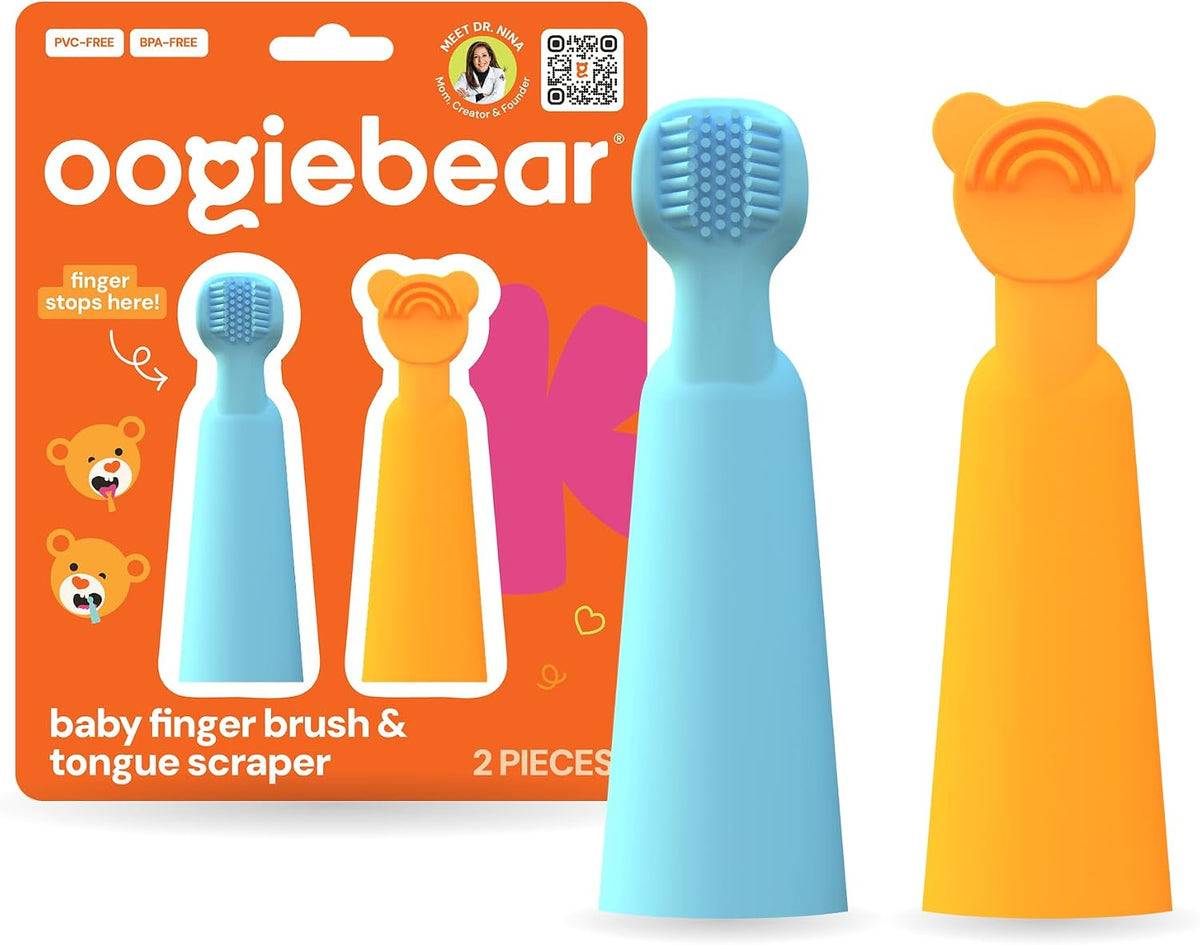oogiebear Cepillo de dedo para bebé y raspador de lengua, silicona...