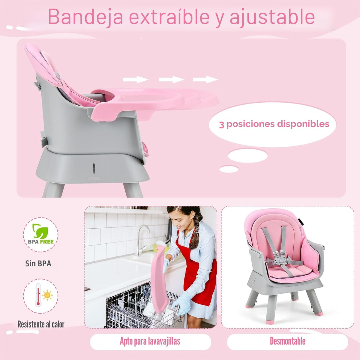 HONEY JOY Silla alta 8 en 1 para bebé, silla alta convertible para...