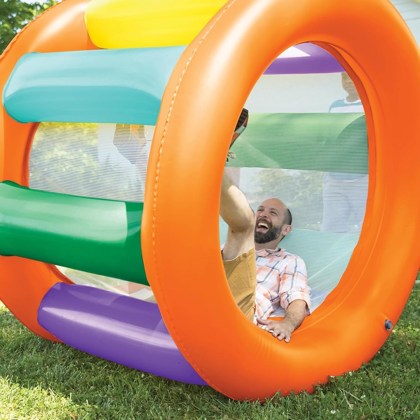HearthSong Rodillo inflable gigante de tierra arcoíris 2.0 con inte...