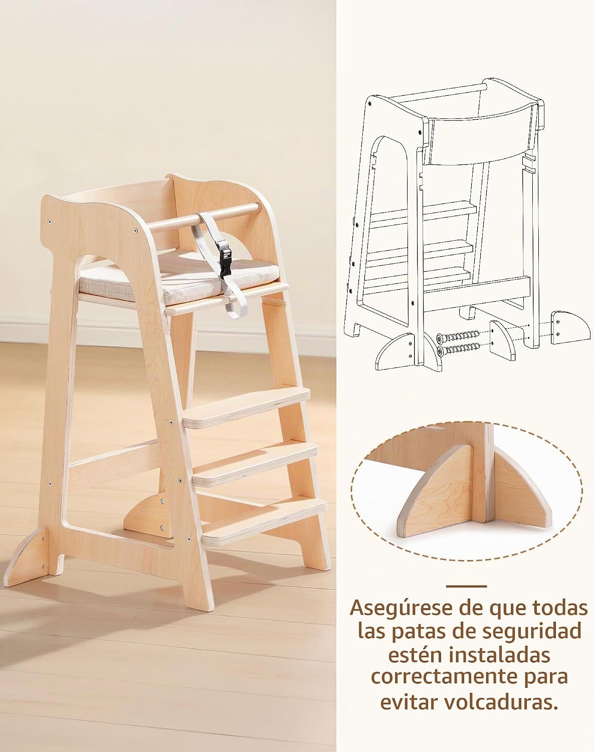 ROBUD Silla alta de madera para niños pequeños, trona para altura a...