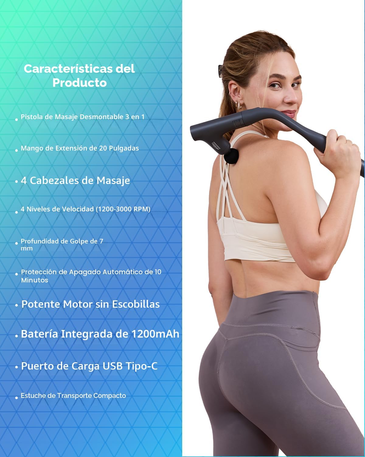 Pistola de masaje desmontable 3 en 1 para tejido profundo con mango...