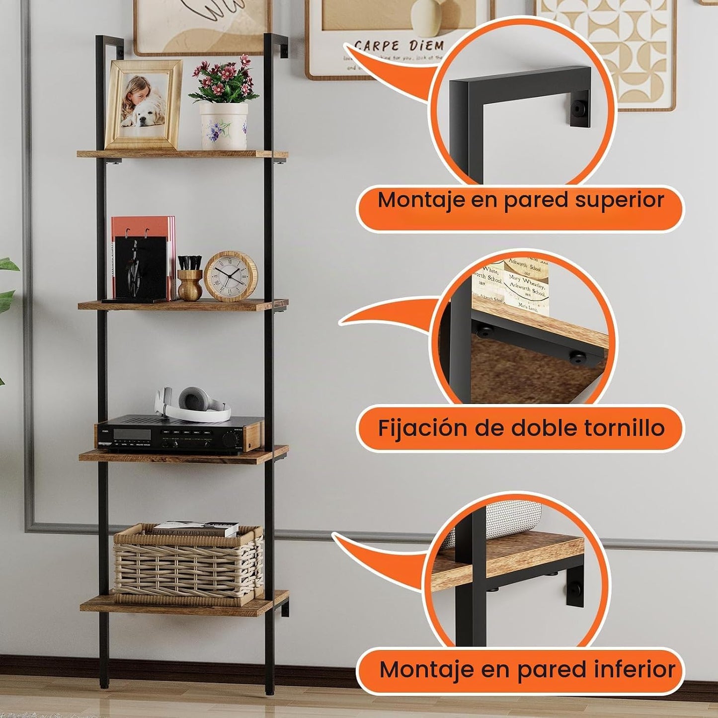 Wolawu - Estantería de escalera de 4 niveles, estantería industrial...