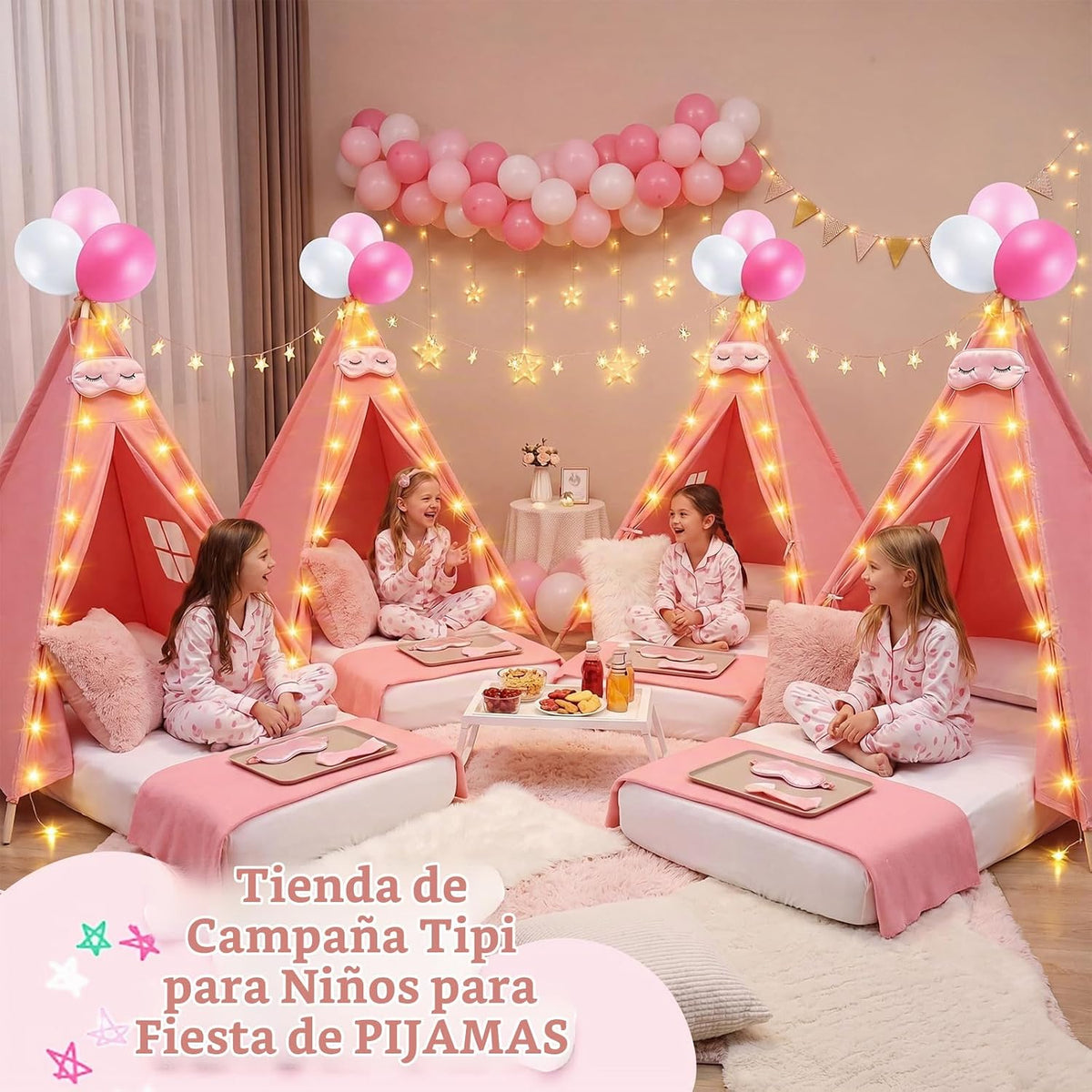 Windyun Paquete de 4 Carpas Tipi para Niños para Fiesta de Pijamas...