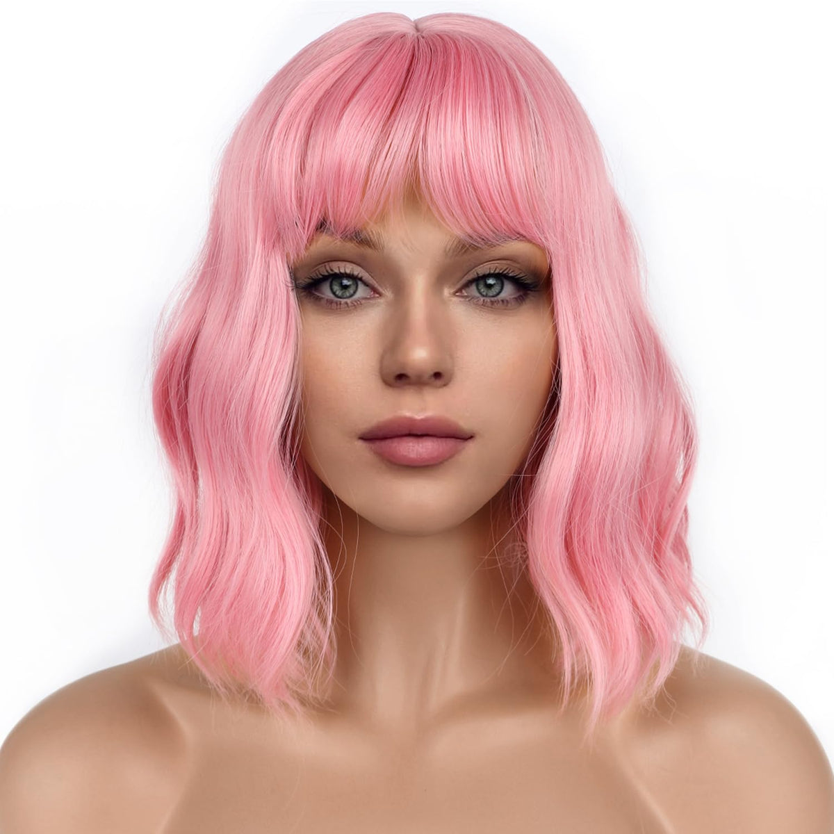 LANCAINI Pelucas de corte Bob pastel con flequillo para mujer, pelu...