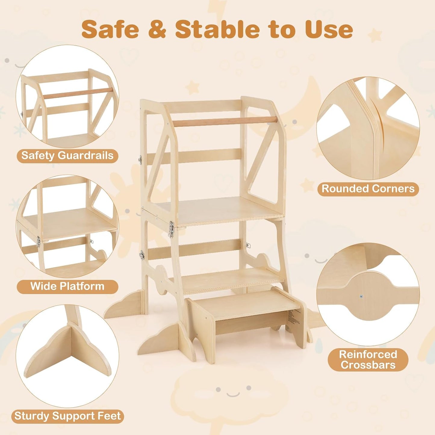 Costzon Torre convertible para niños, mesa y silla de madera para n...