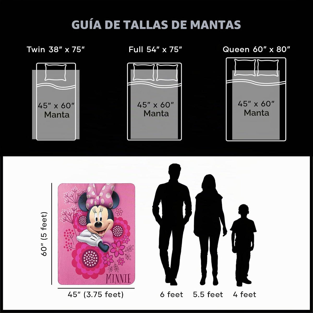 Northwest Manta de forro polar de Minnie Mouse, 45" x 60",...