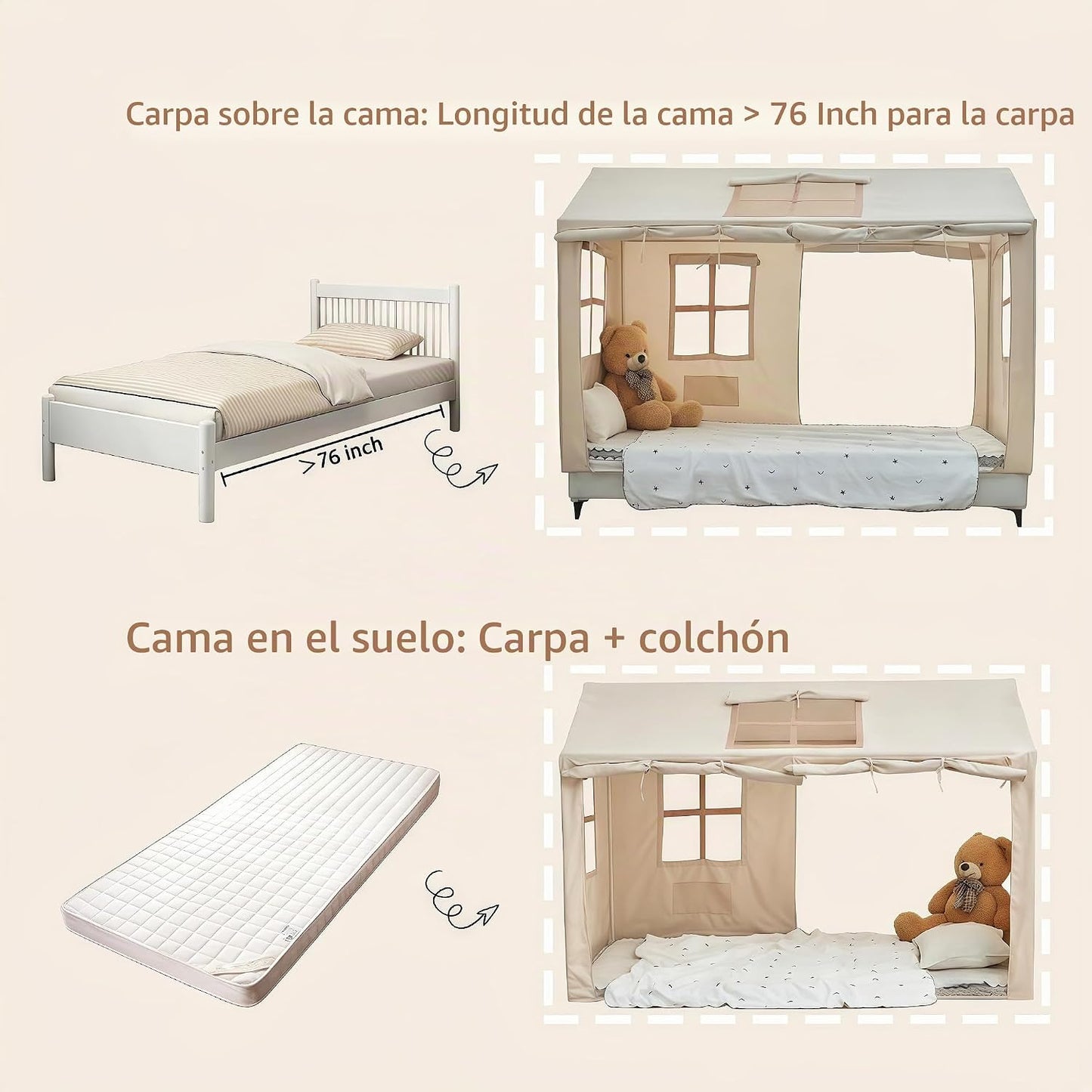 WANFASO Tienda de Cama Twin, Dosel de Cama Interior, Tiendas para N...
