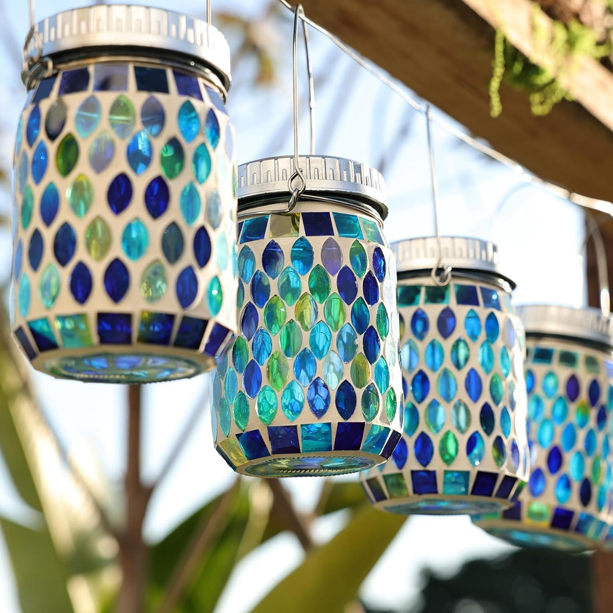 Cooo 4 paquetes de linternas de mosaico al aire libre impermeables...