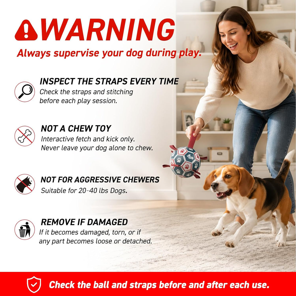 QDAN - Pelotas de fútbol para perros de 6 pulgadas con correas, pel...