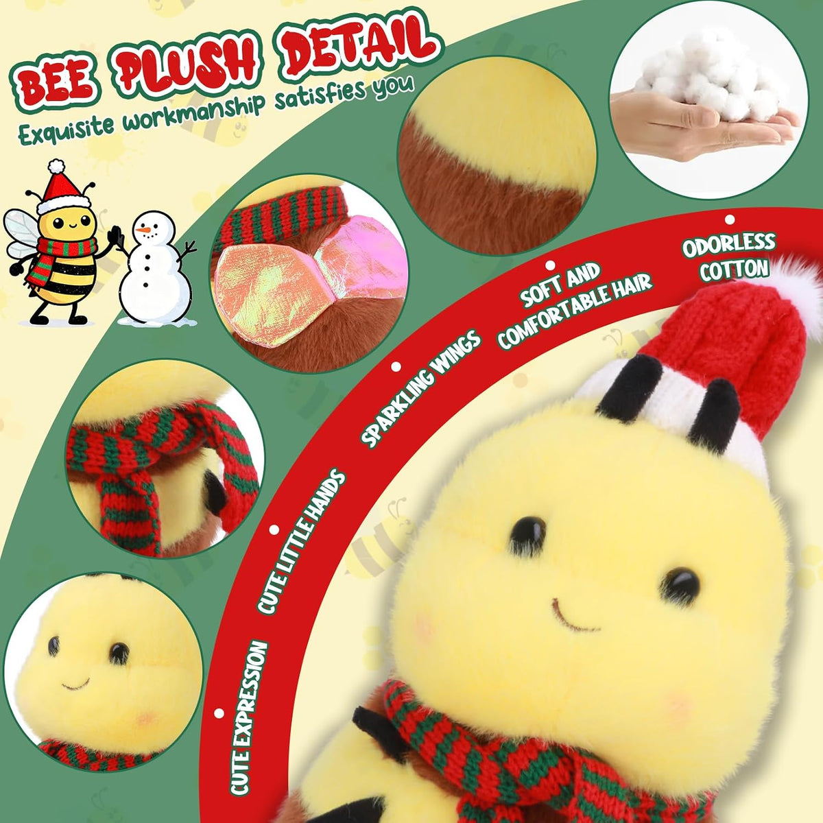 RHHSSE Juguete de peluche de abeja de Navidad - Abeja bonita y rego...