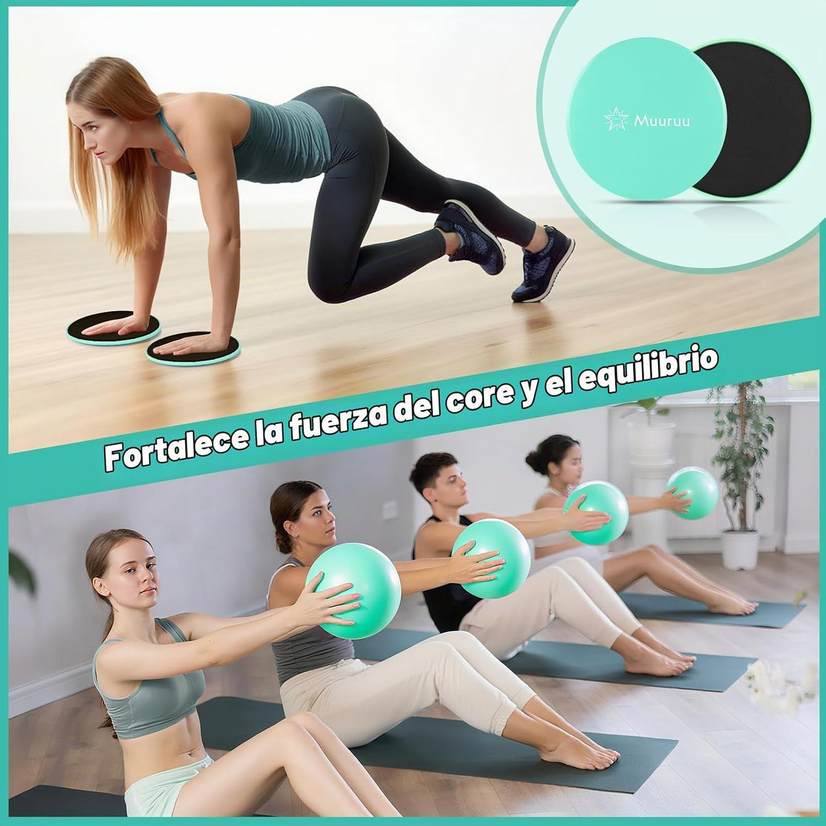 Muuruu Equipo de kit de Pilates, anillo y pelota de Pilates para mu...