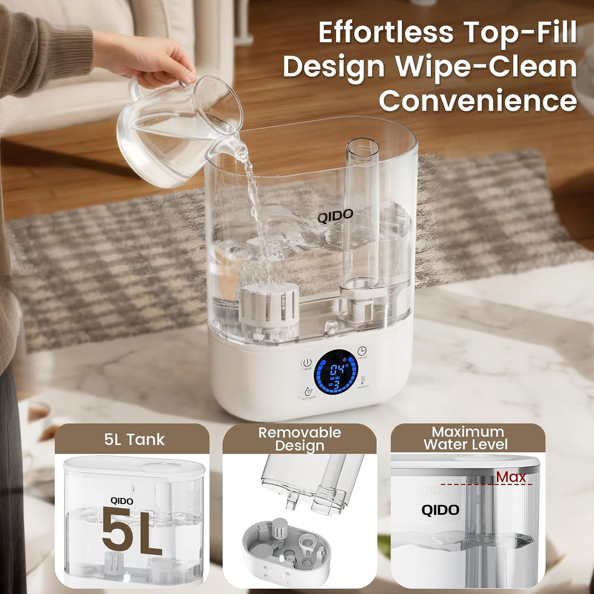 COMHOMA Humidificadores de llenado superior para dormitorio, tanque...