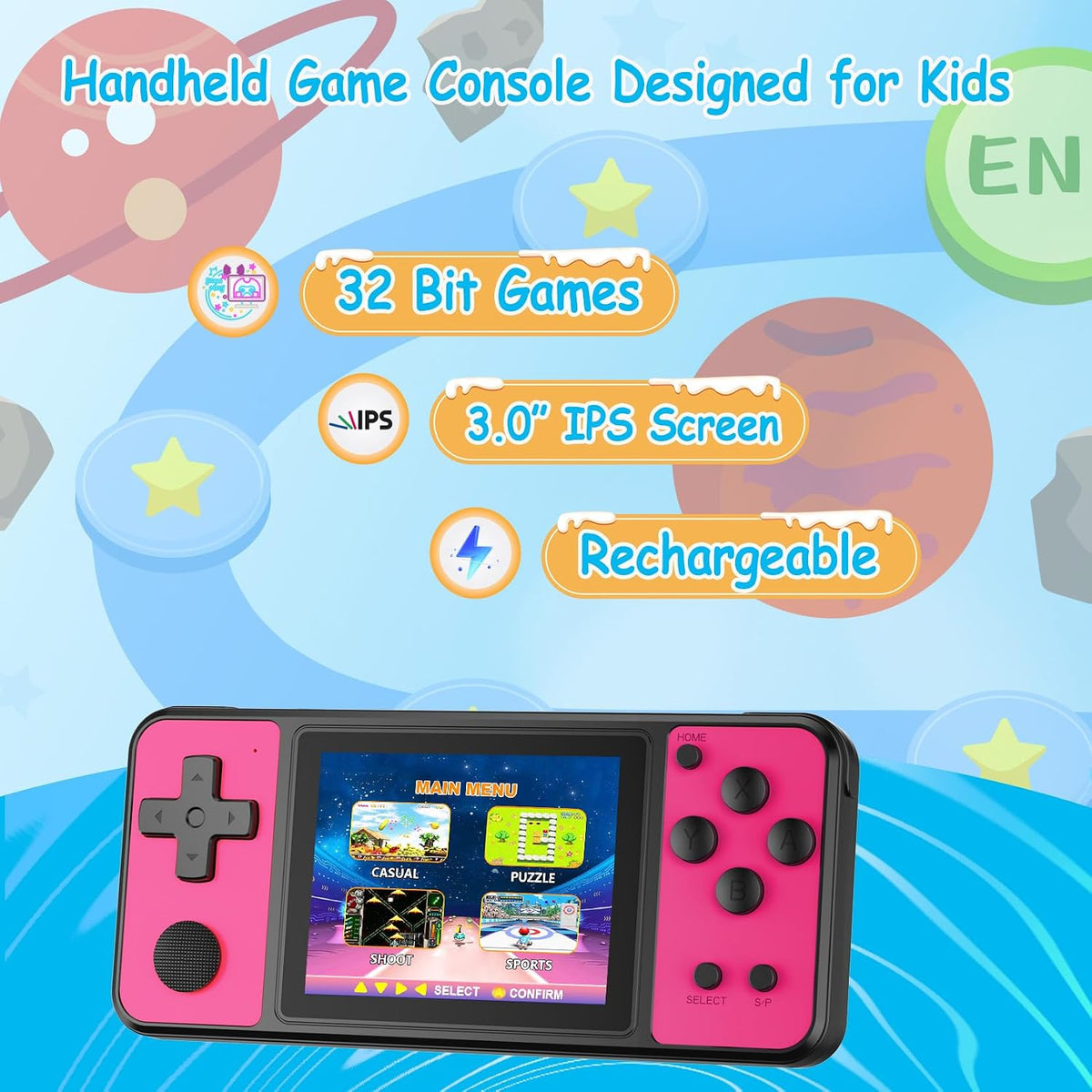 Juegos de mano de 32 bits para niños recargables incorporados 139 |...
