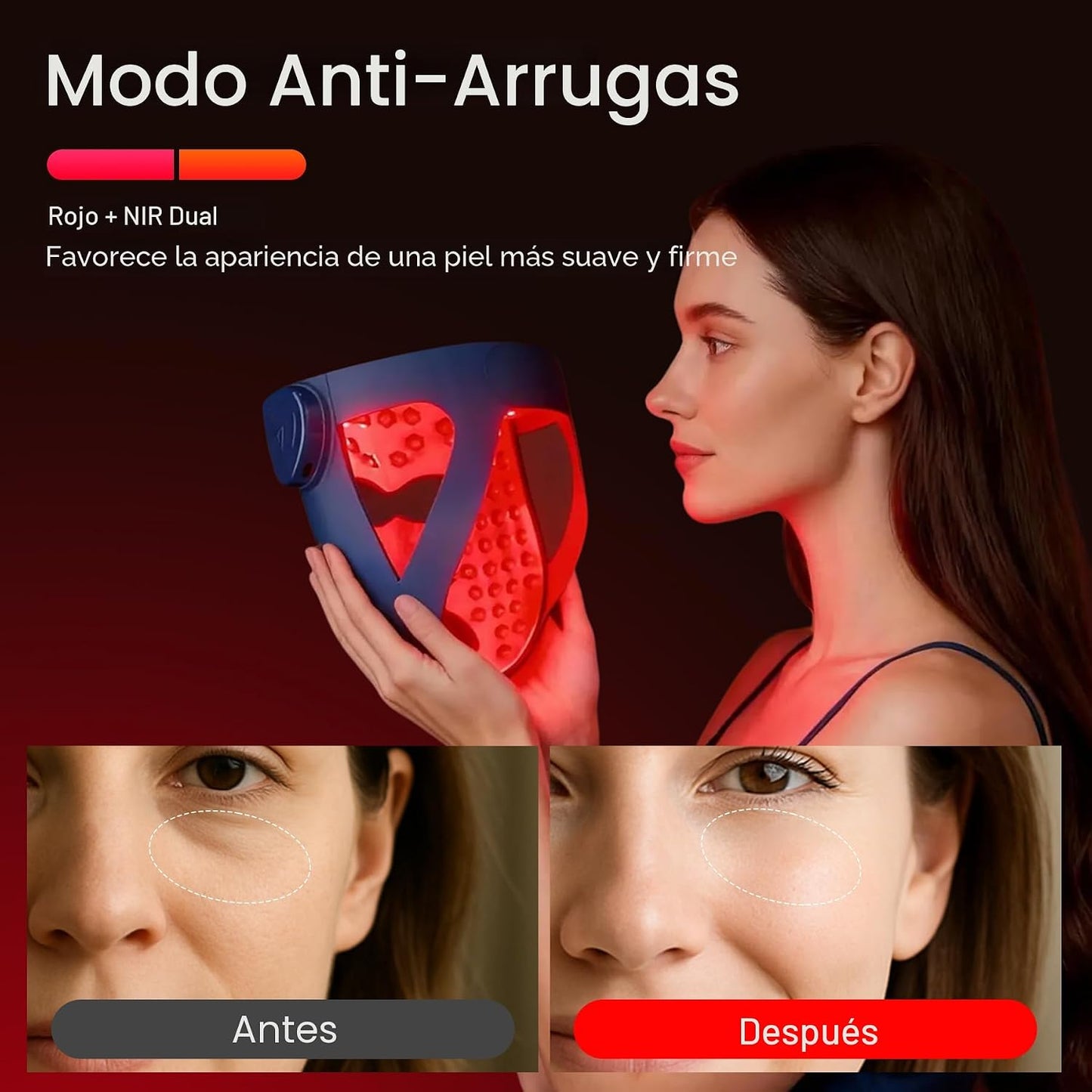 INIA Máscara inalámbrica de terapia de luz roja GLOW 4D para cara,...