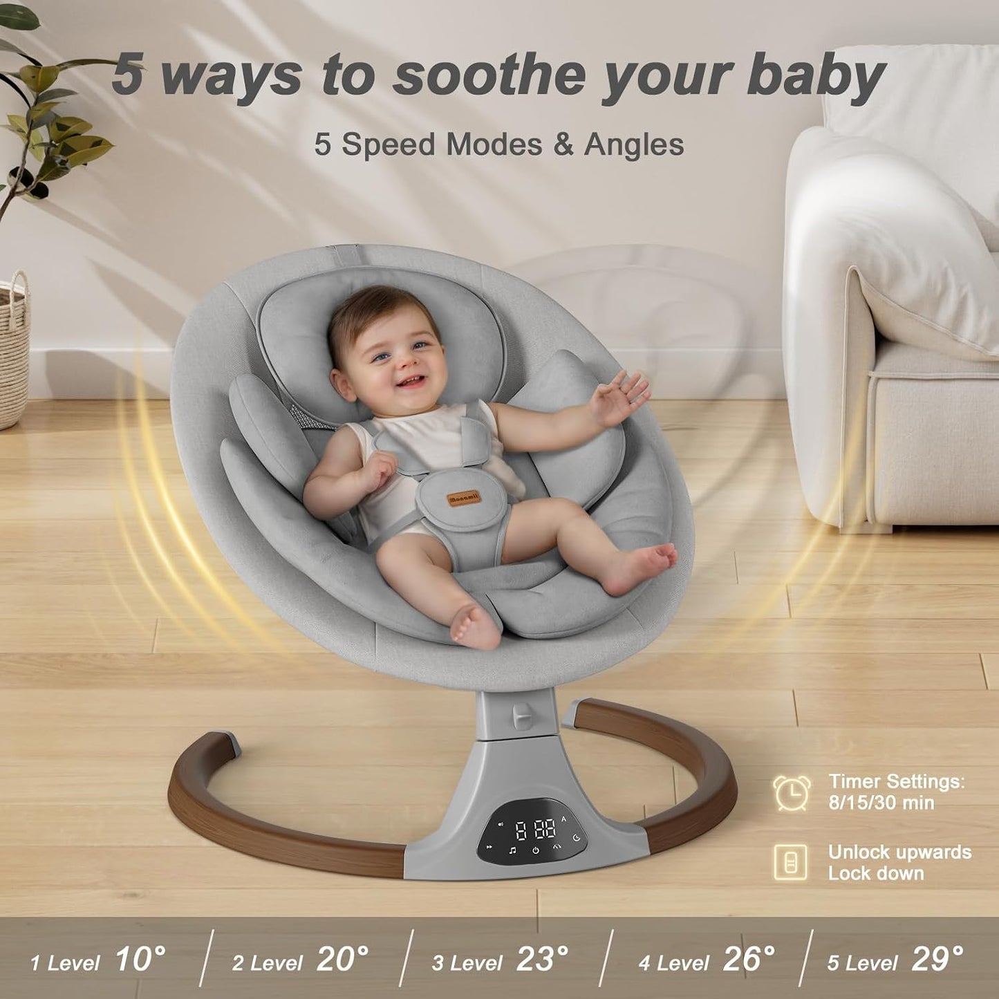 Columpios para bebés Monamii Baby Swing, columpio infantil Bluetoot...