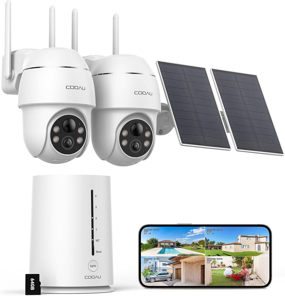 COOAU Cámaras para seguridad en el hogar al aire libre, sistema ina...