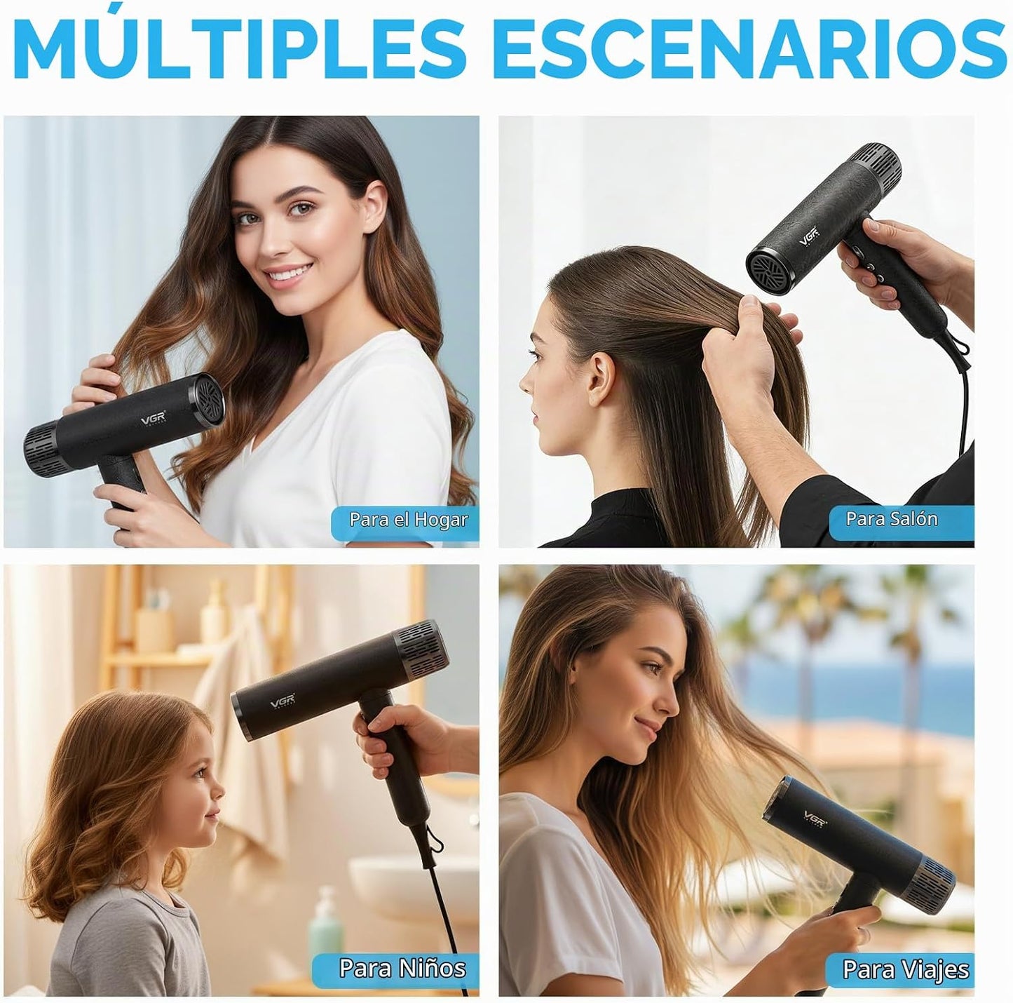 Secador de pelo de alta velocidad VGR, 110.000 RPM BLDC iónico, 3 a...