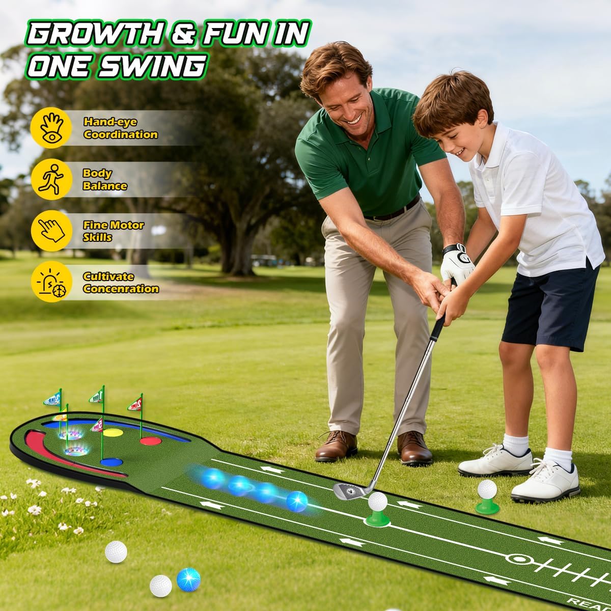 TERRAMUS Alfombra de Golf Mejorada para Niños, Verde de Golf de 2.3...