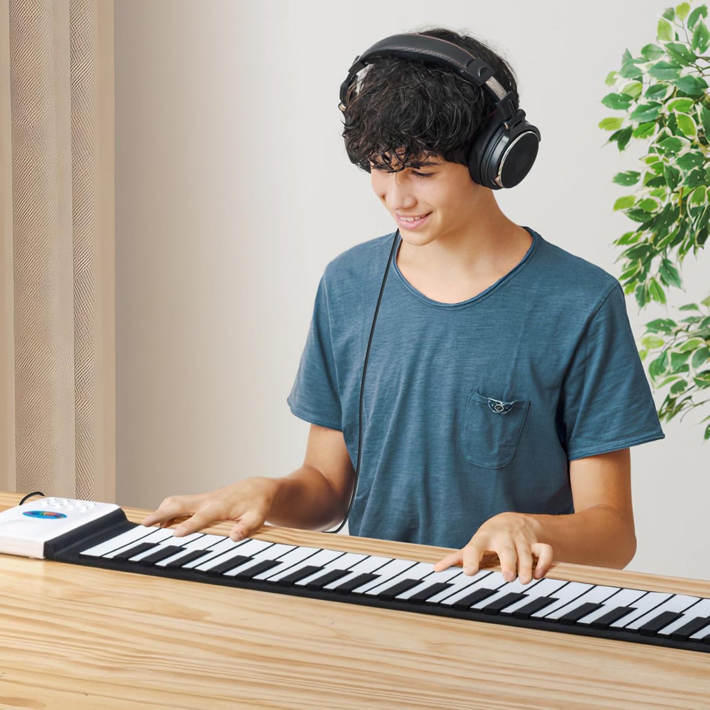 POGOLAB Piano de teclado enrollable de 49 teclas, teclado plegable...