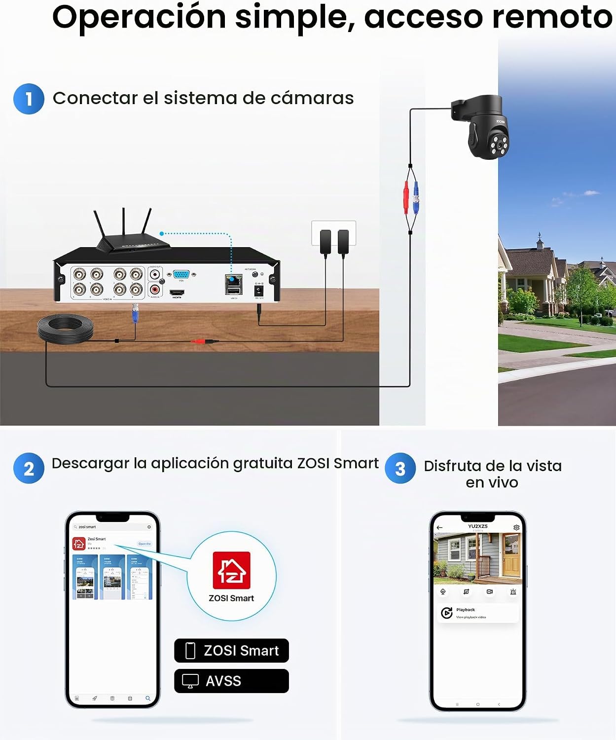 ZOSI Sistema de cámara de seguridad para el hogar 1080P al aire lib...