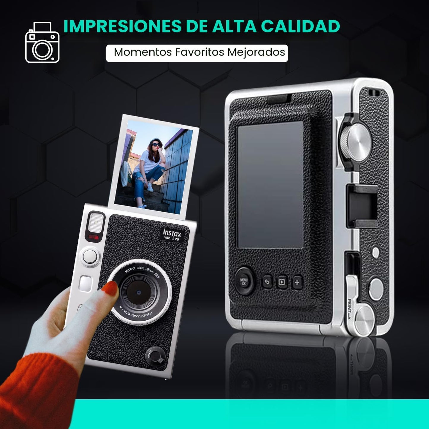 Fujifilm Paquete de cámara híbrida Instant Mini EVO con 20 hojas de...