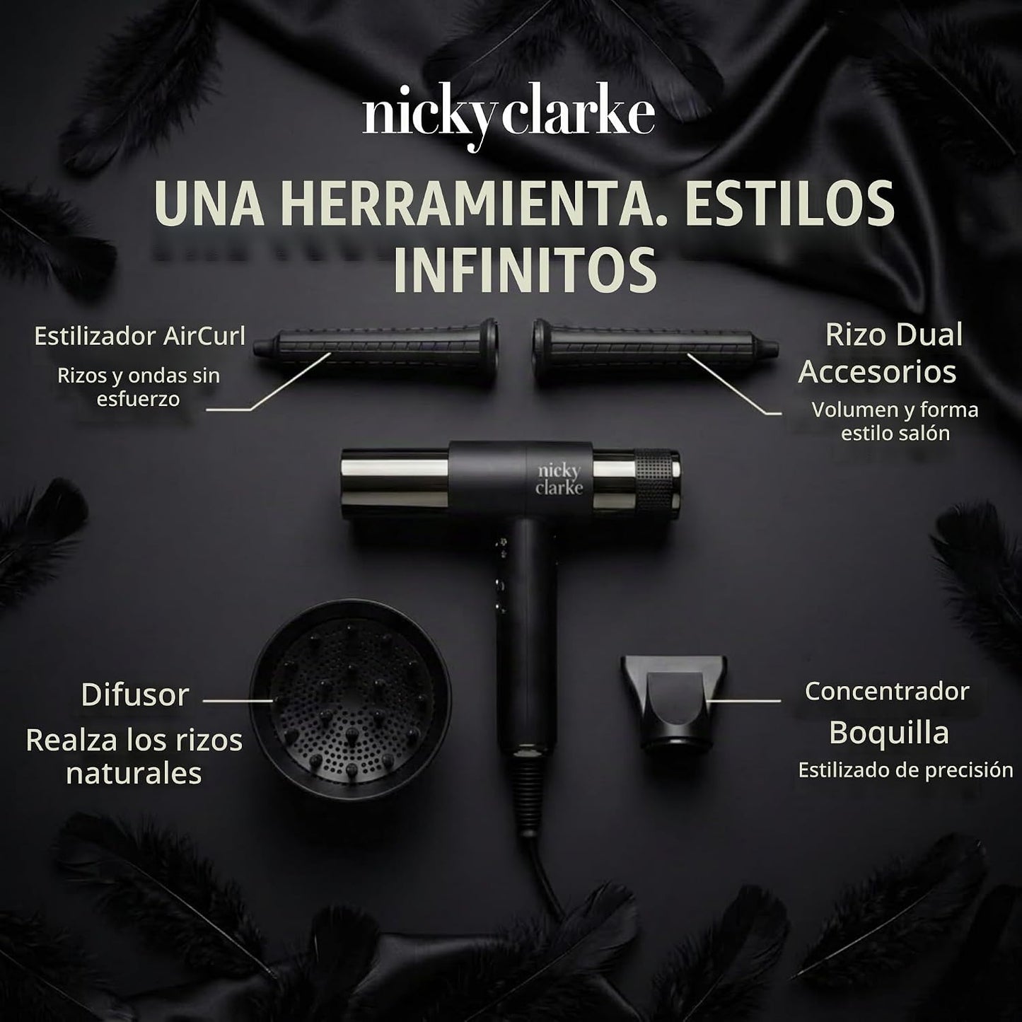 Nicky Clarke Secador de pelo difusor, secador infrarrojo iónico par...