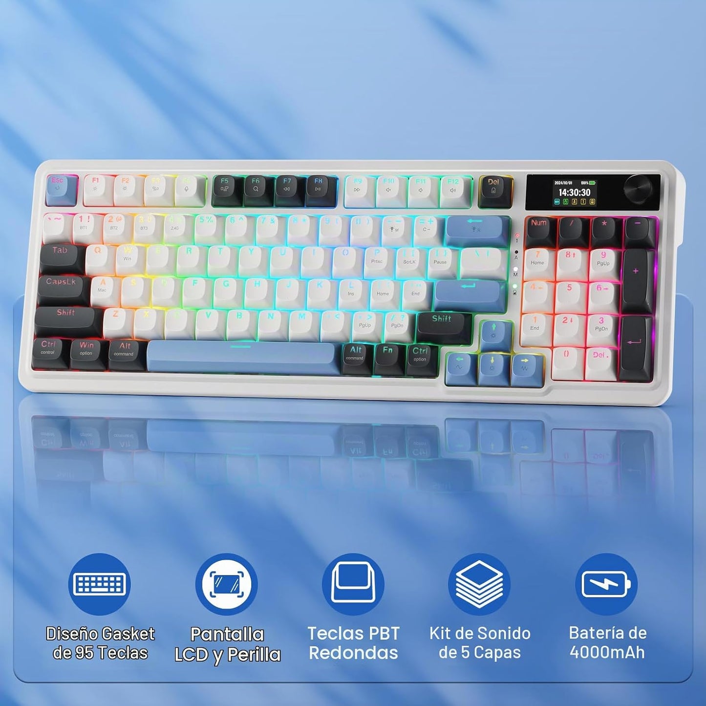 Redragon K719 Teclado inalámbrico para juegos con junta con pantall...