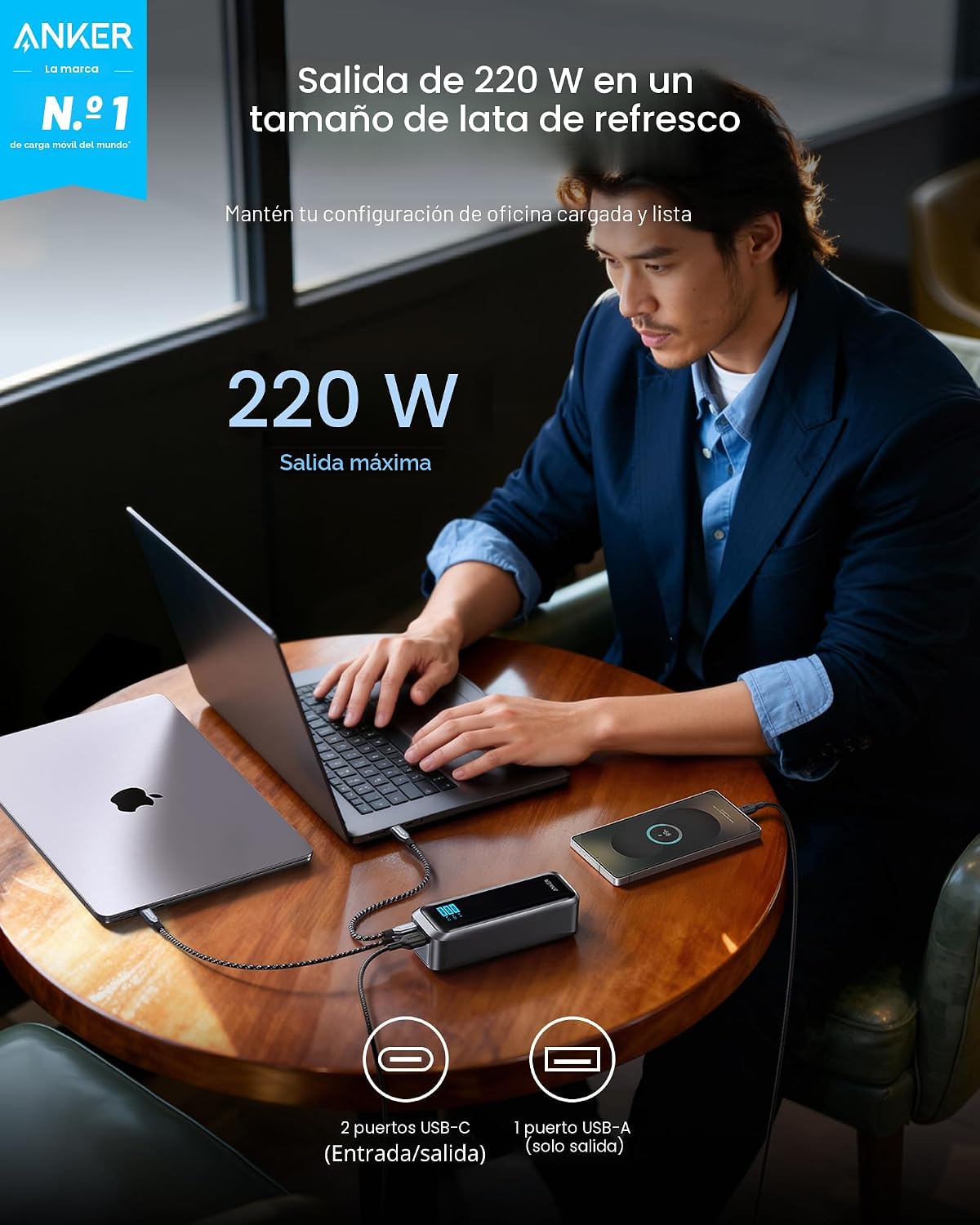 Anker Prime Power Bank, cargador portátil de 3 puertos de 20,100 mA...