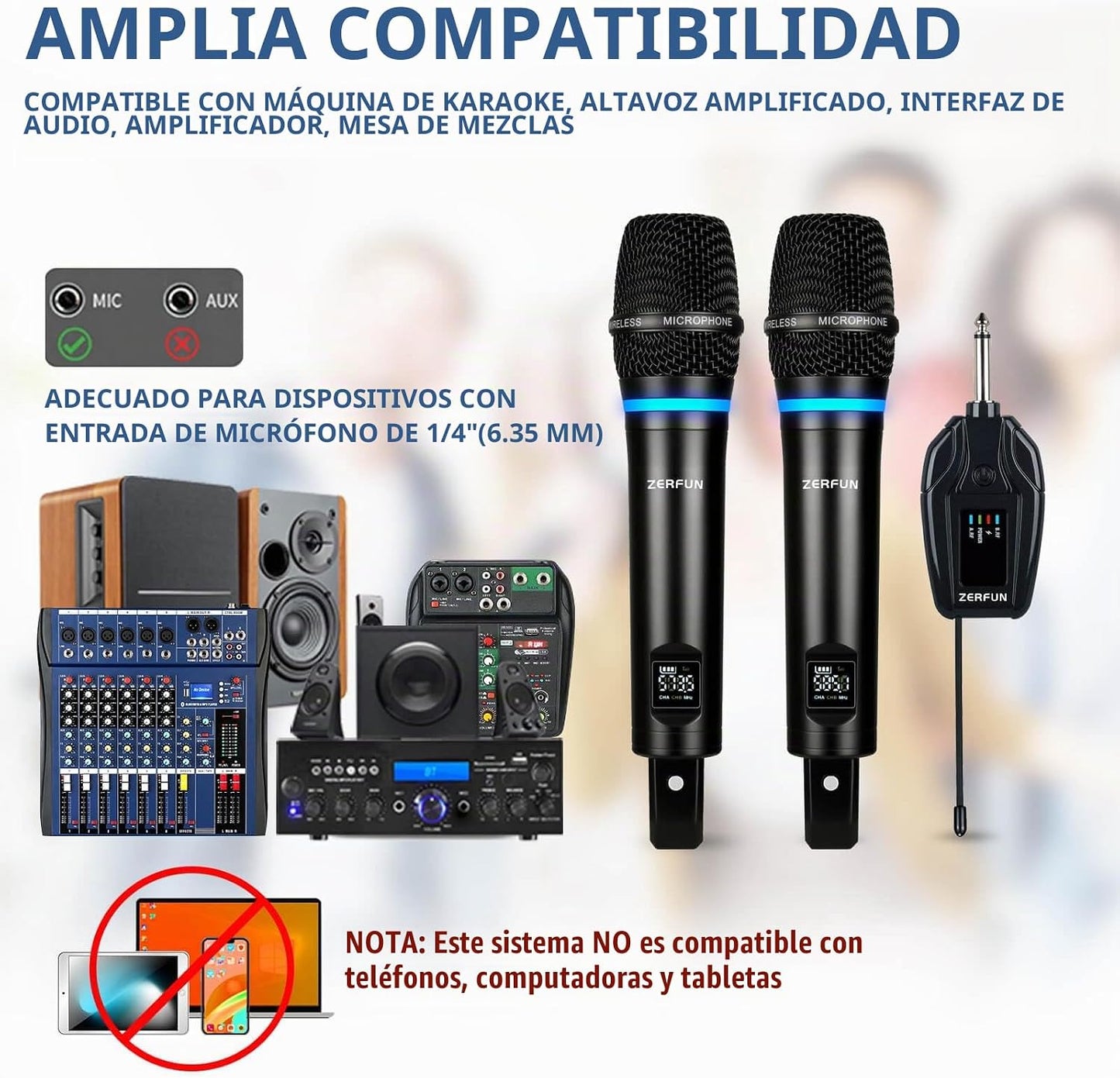 Sistema de micrófono inalámbrico recargable de 2 canales ZERFUN | M...