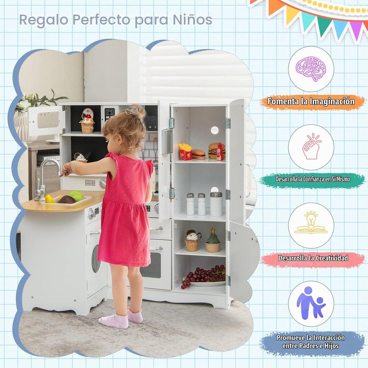 Costzon Juego de Cocina de Esquina para Niños, Juego de Cocina de M...
