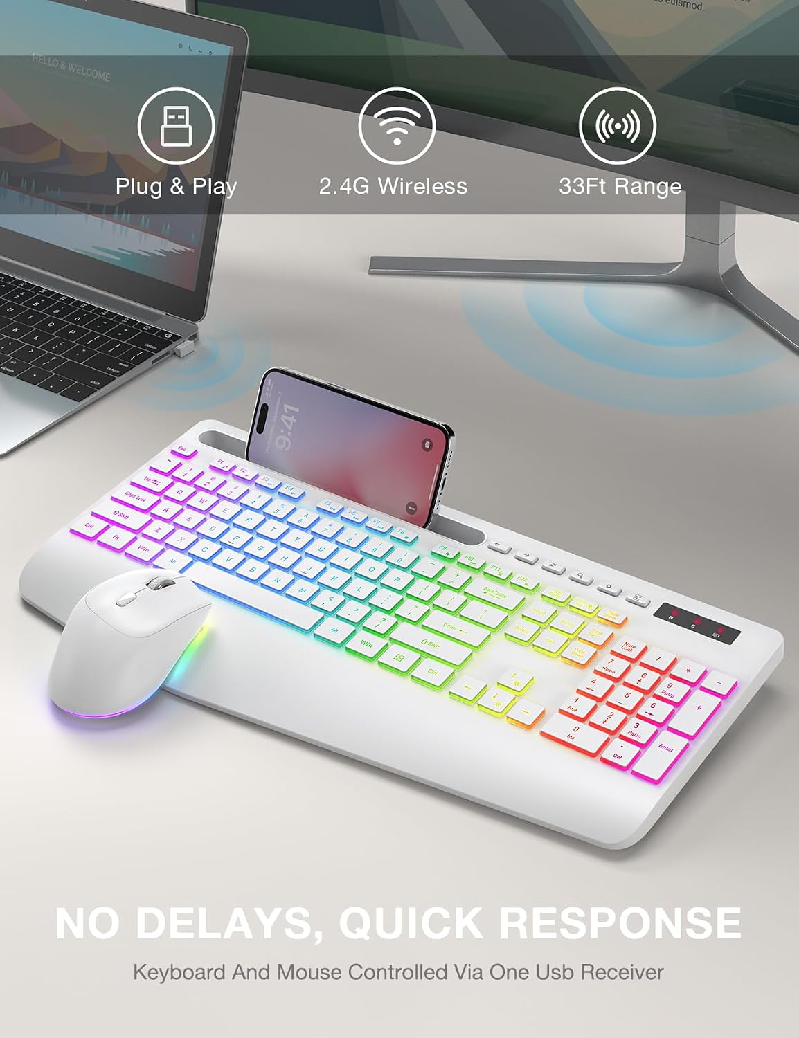 SABLUTE Combo de teclado y mouse inalámbricos: 9 efectos retroilumi...