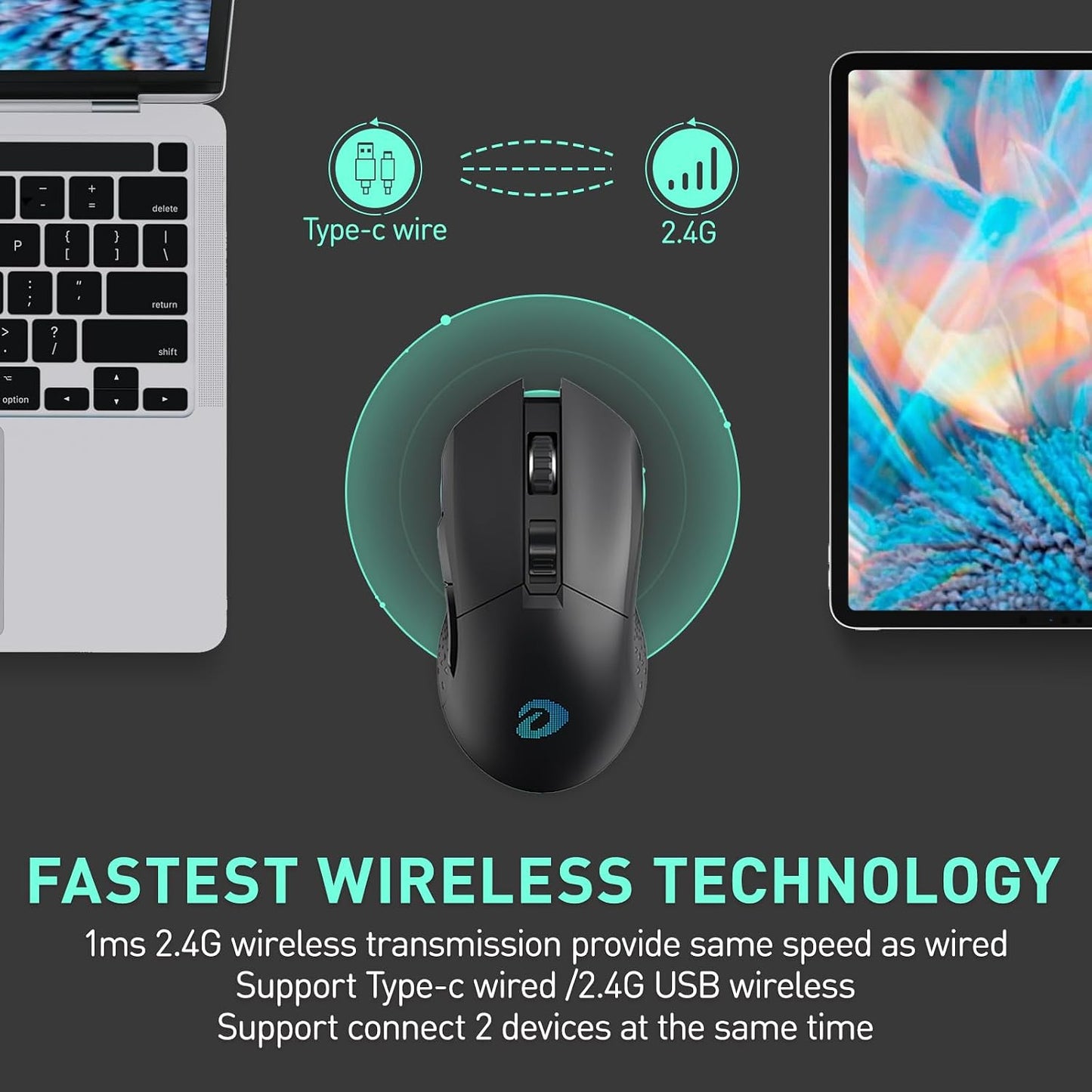DAREU EM901X - Mouse inalámbrico para juegos con base de carga RGB...