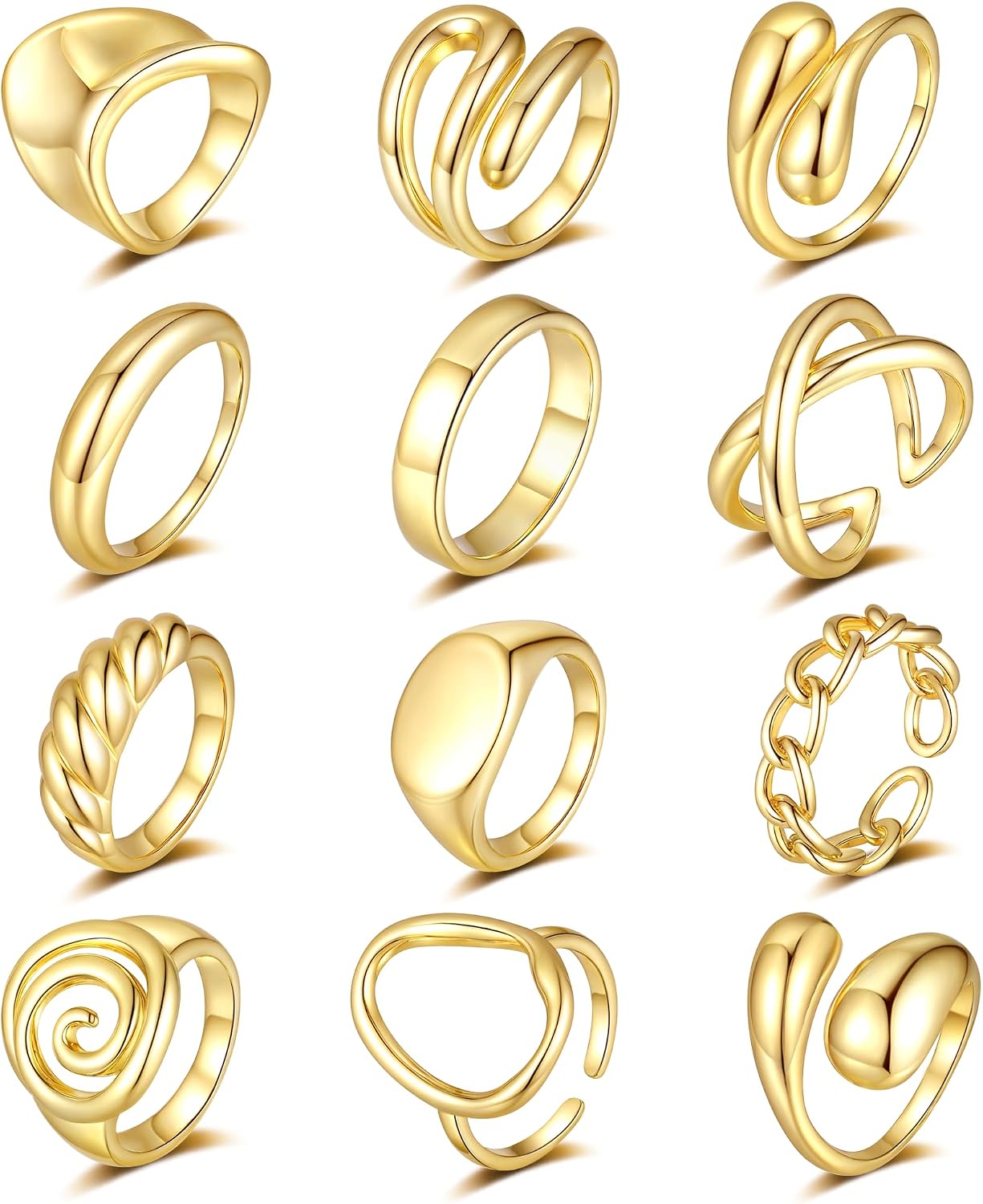 ZHESHY Anillos gruesos de oro para mujer, sin deslustre, chapados e...