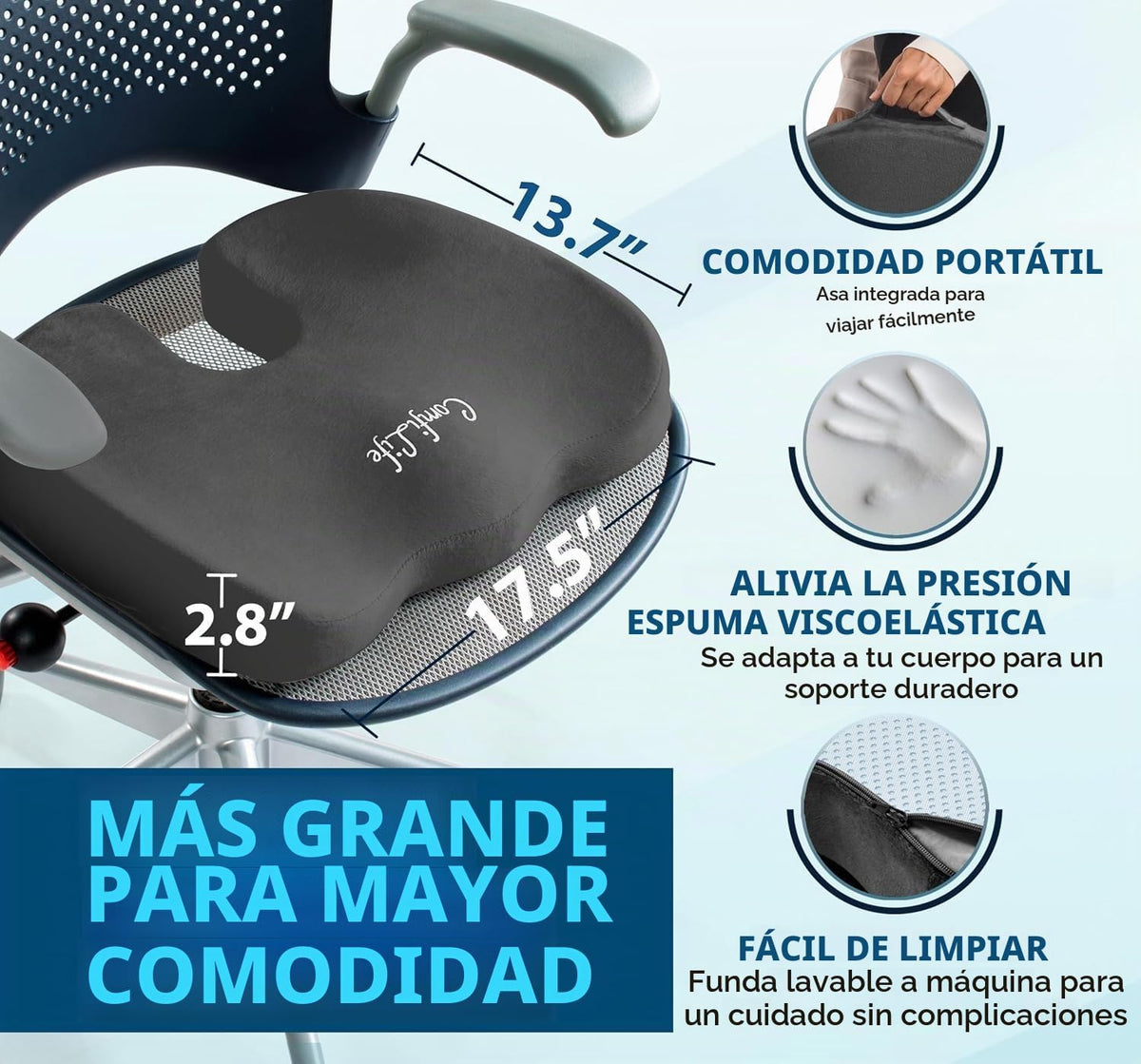 ComfiLife - Cojín prémium de gel y espuma viscoelástica para silla...
