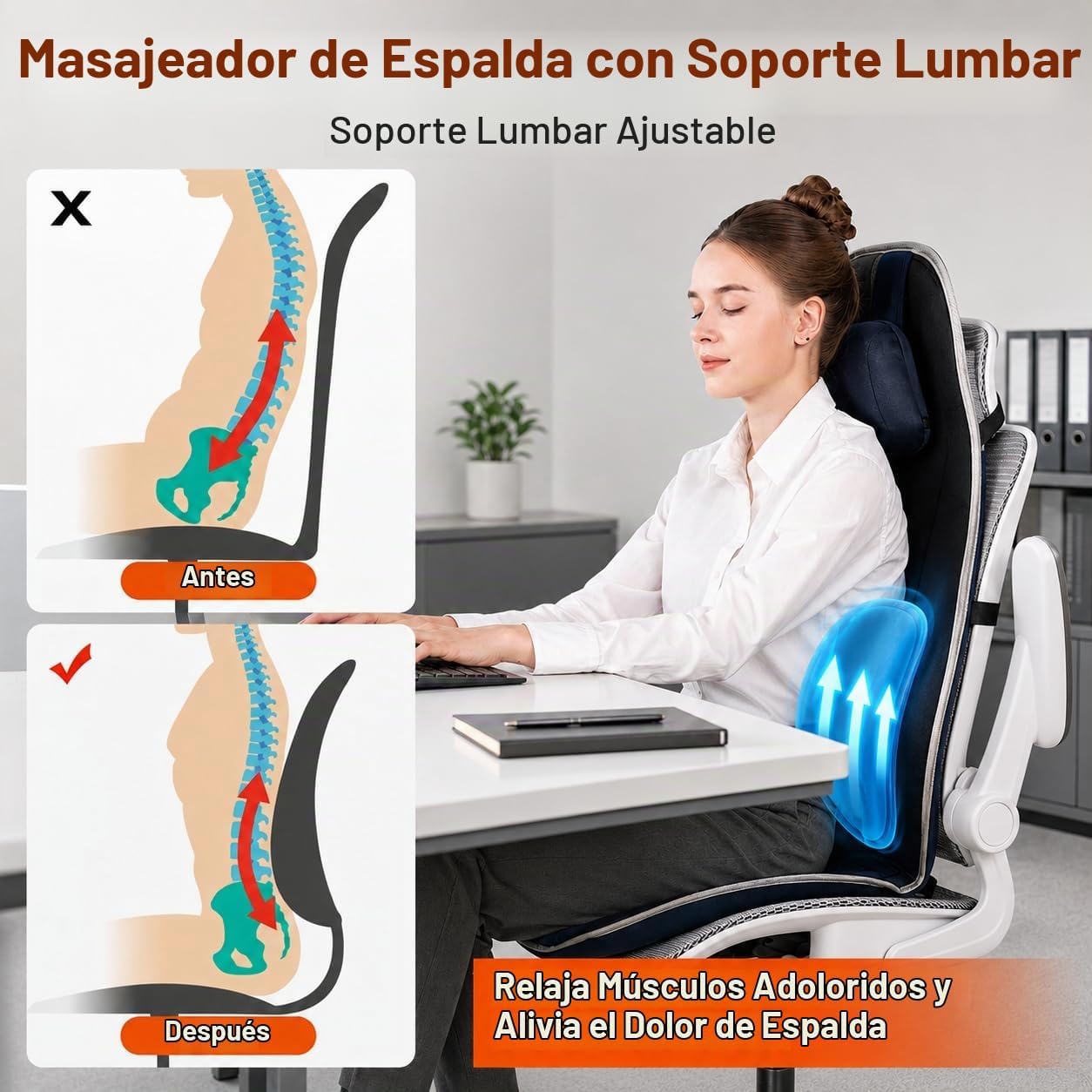 comrelax Masajeador de espalda para silla con calor, cojín de asien...