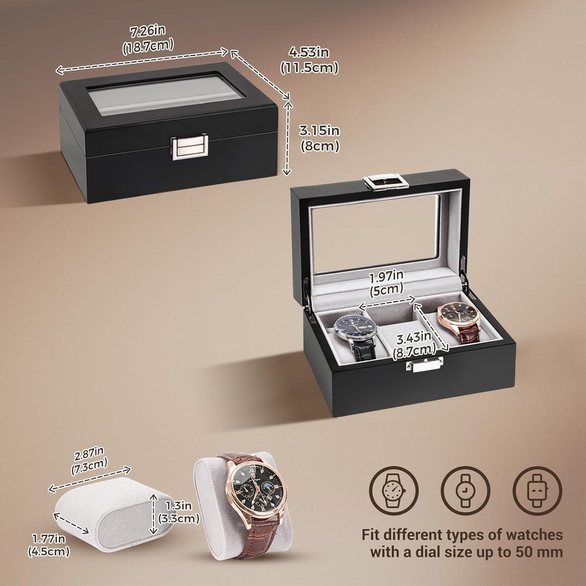 ProCase Caja de reloj de madera para hombre, vitrina de 3 ranuras p...