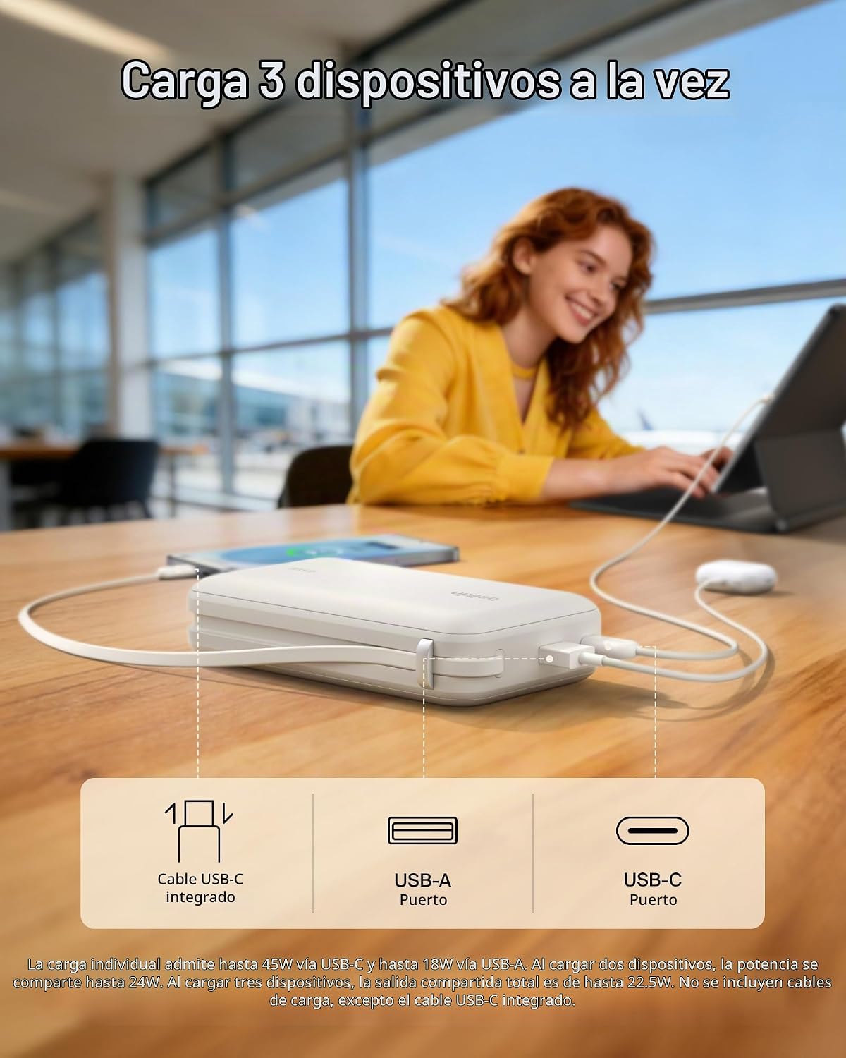 Belkin 20000mAh 45W Cargador portátil Power Bank con cable USB C in...