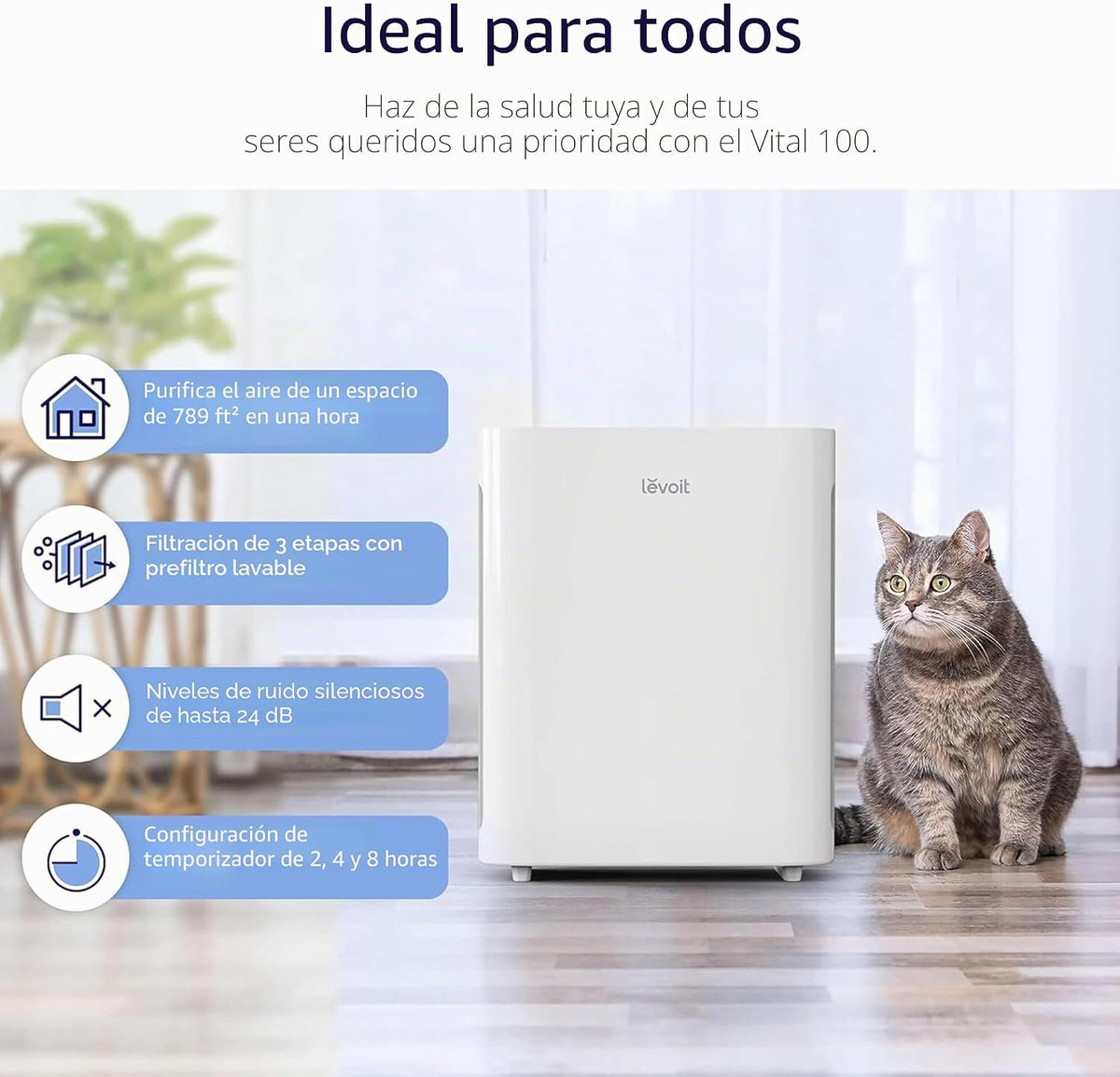 LEVOIT Purificador de aire para dormitorio del hogar, limpiador sil...