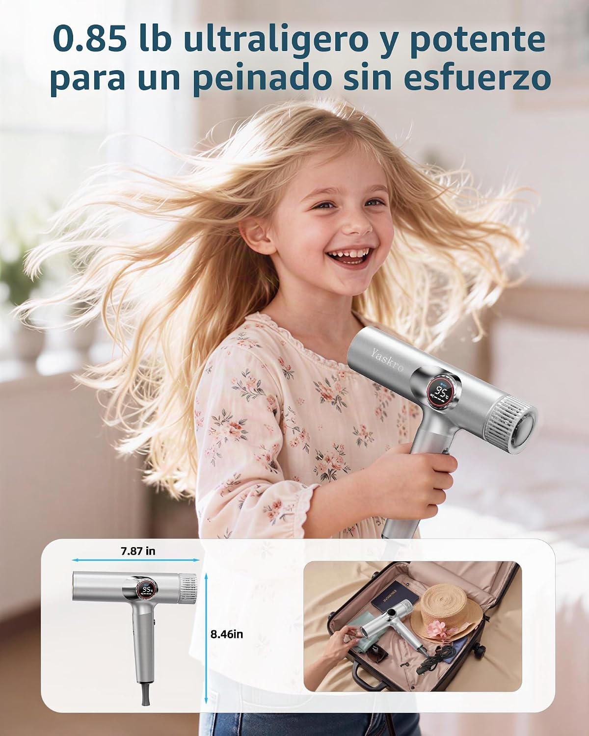 Yaskro Secador de pelo iónico de alta velocidad de 160,000 RPM con...